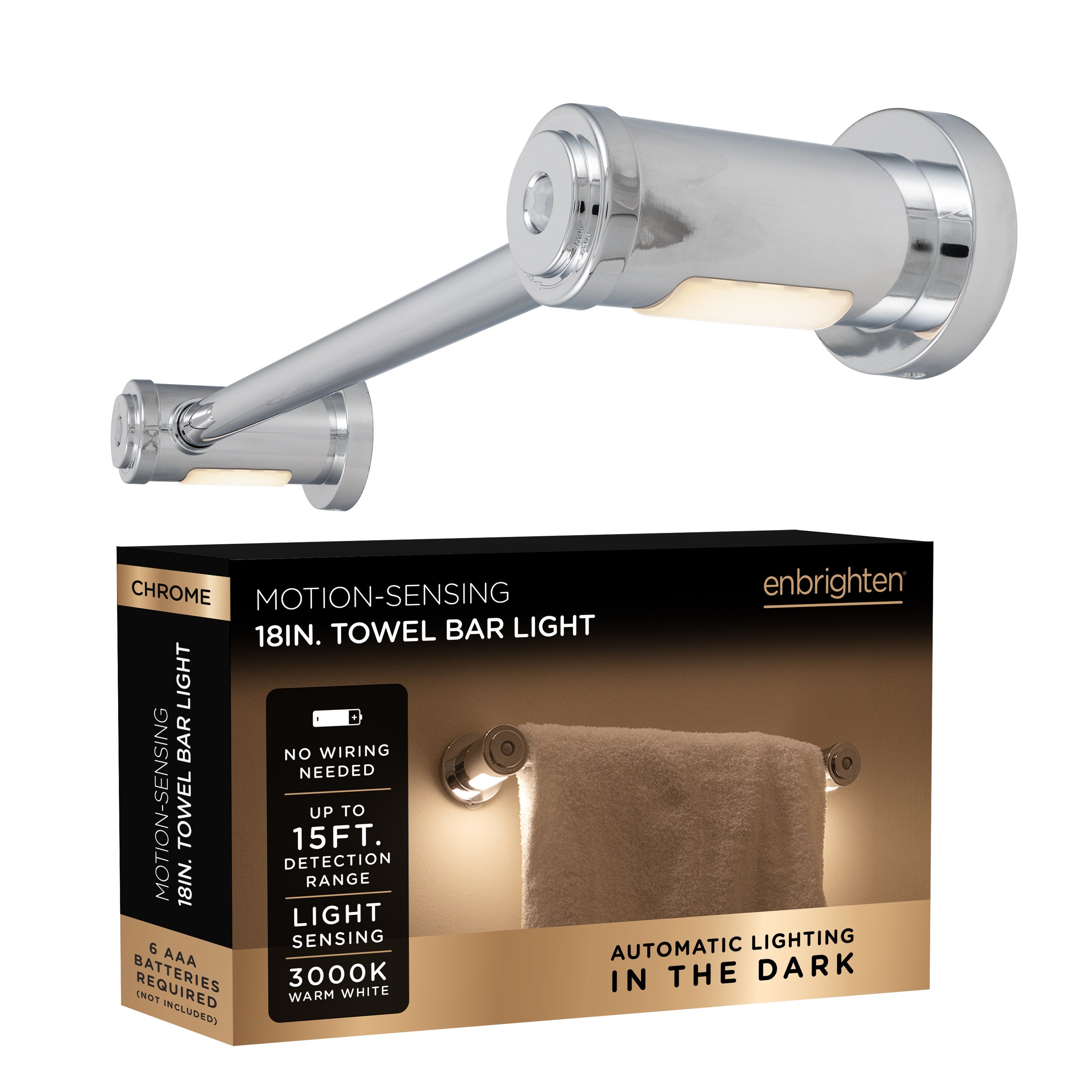 Enbrighten LED Motion Sensing Towel Bar Light, Chrome
