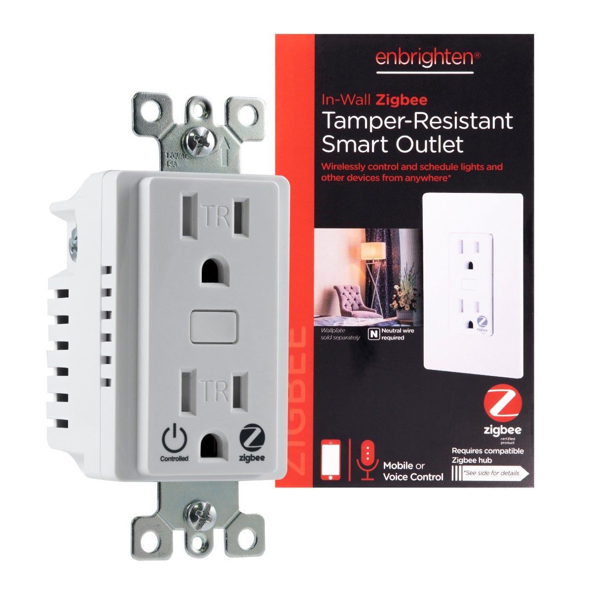 Enbrighten Zigbee In-Wall Tamper-Resistant Smart Outlet, White