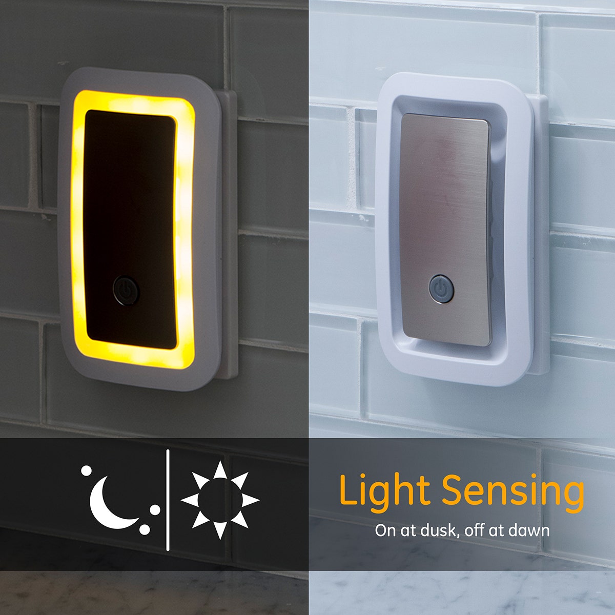 GE Enbrighten Warm Amber SleepLite Light Sensing LED Night Light, Brushed Nickel