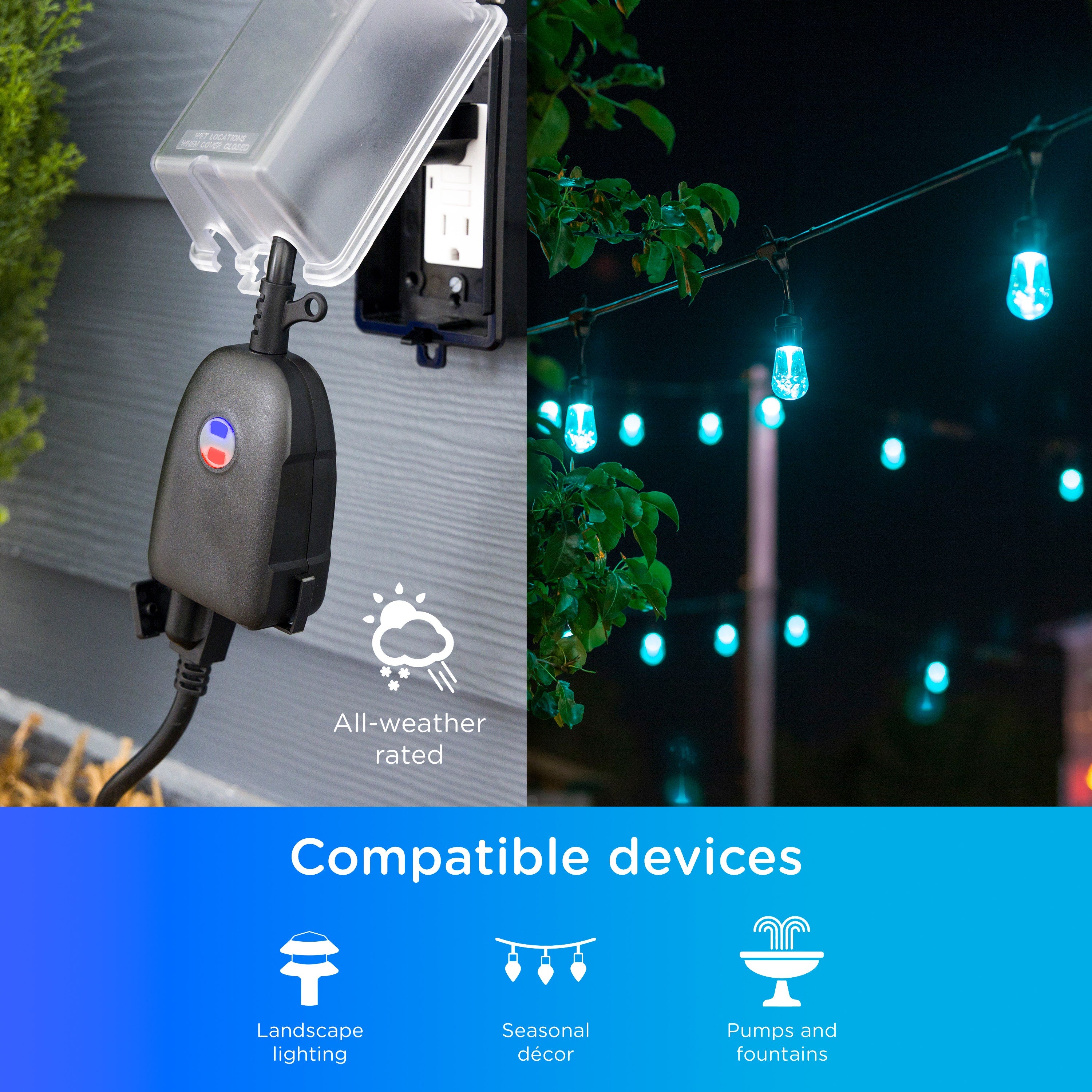 Enbrighten VIBE Outdoor Plug-in 2-Outlet WiFi Smart Switch, Black
