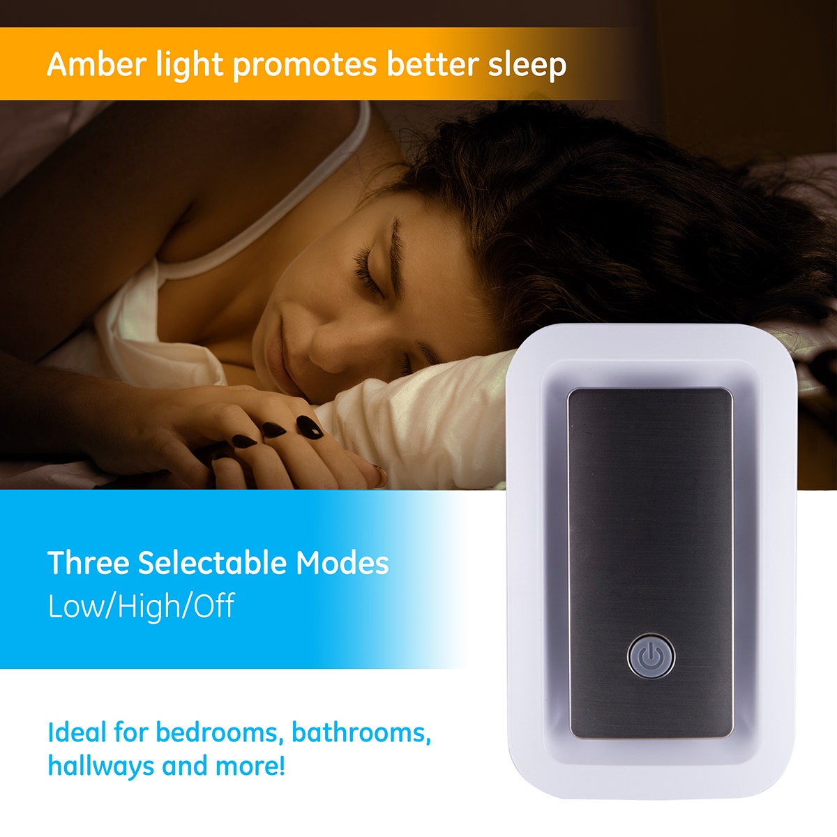 GE Enbrighten Warm Amber SleepLite Light Sensing LED Night Light, Brushed Nickel