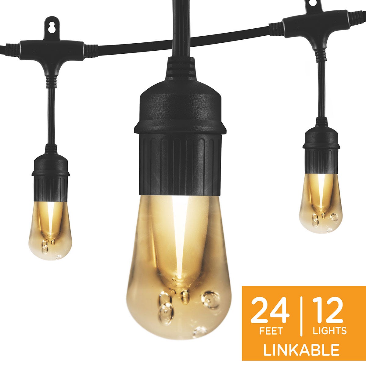 Enbrighten Vintage LED Cafe Lights, 12 Bulbs, 24ft. Black Cord