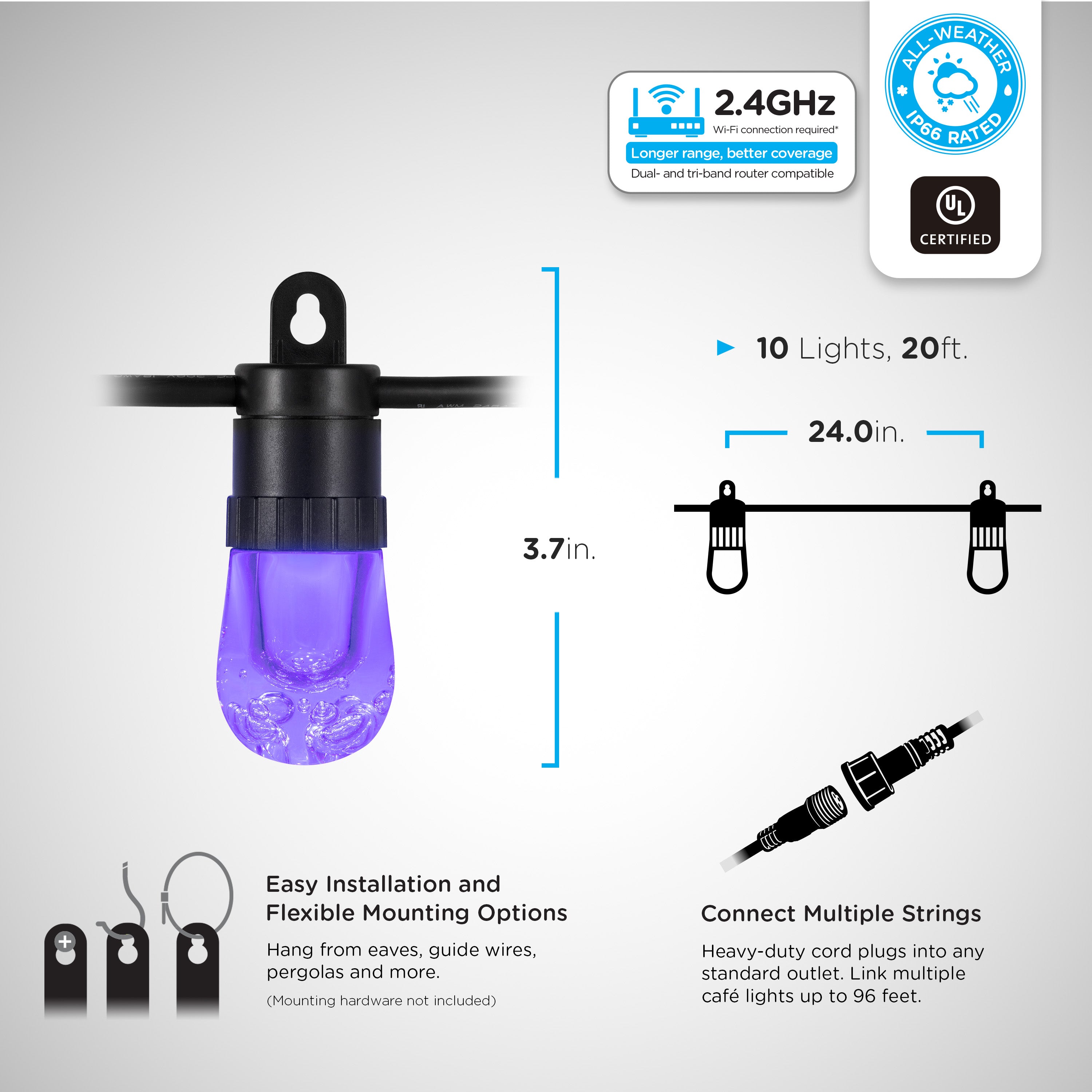 Enbrighten Smart Wi-Fi LED Café Lights, 10 Bulbs, 20ft.
