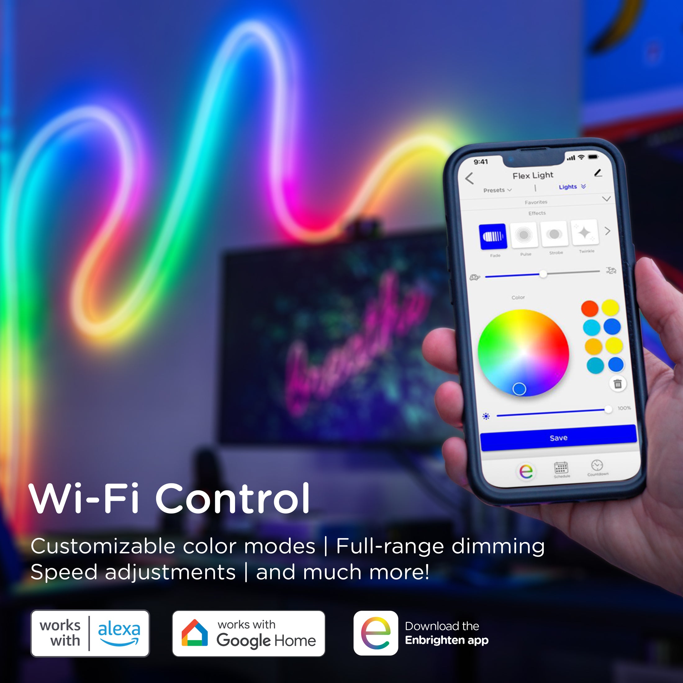 Enbrighten VIBE WiFi Spectrum Indoor Color-Changing LED Flex Light, 16ft.