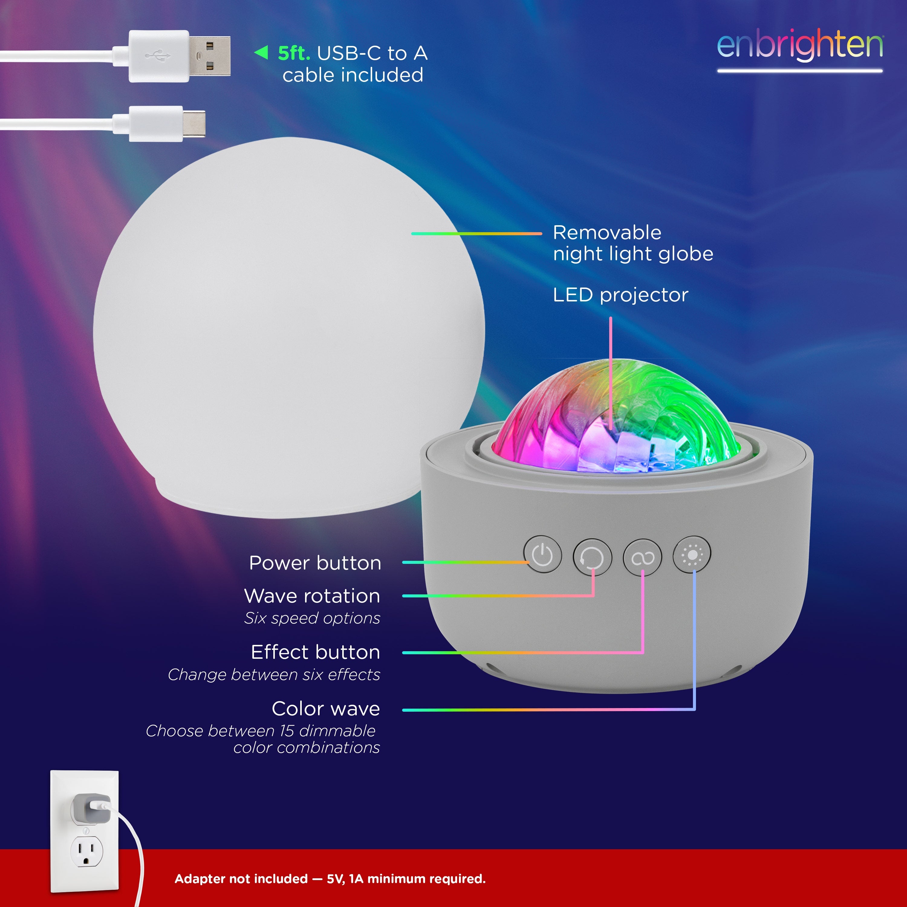 Enbrighten Aurora Galaxy Projector LED Tabletop Night Light with Globe Cover