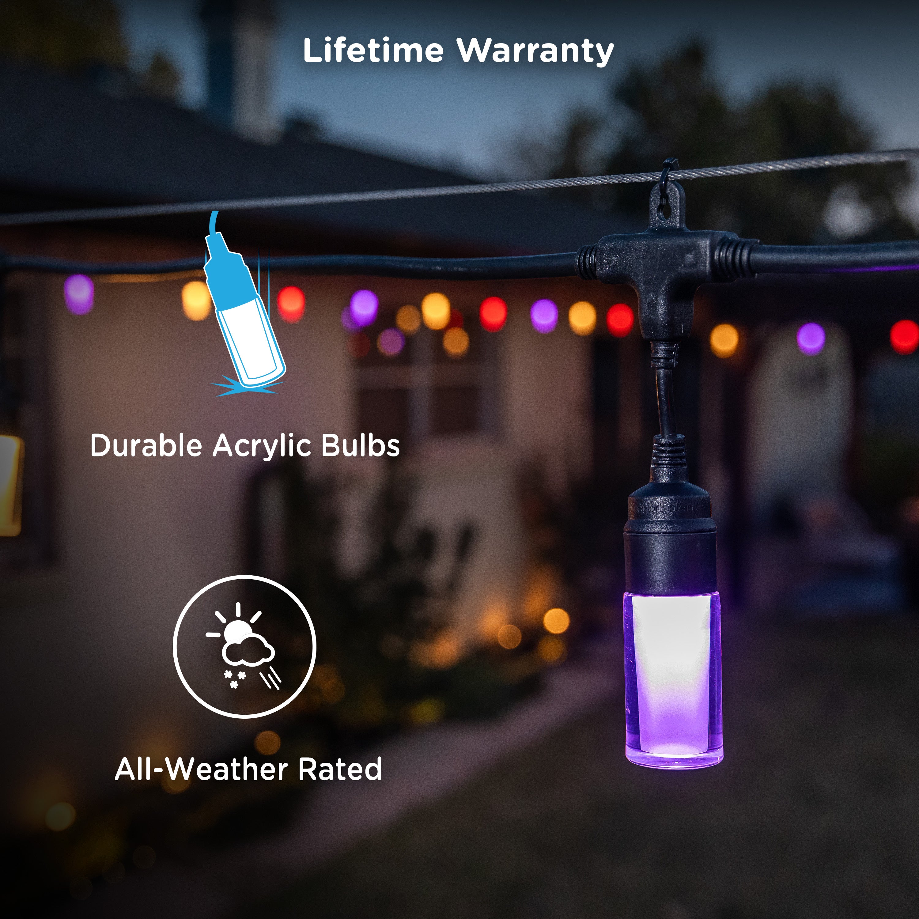 Enbrighten WiFi VIBE Modern Color-Changing LED Cafe Lights, 24 Bulbs, 48ft. Black Cord