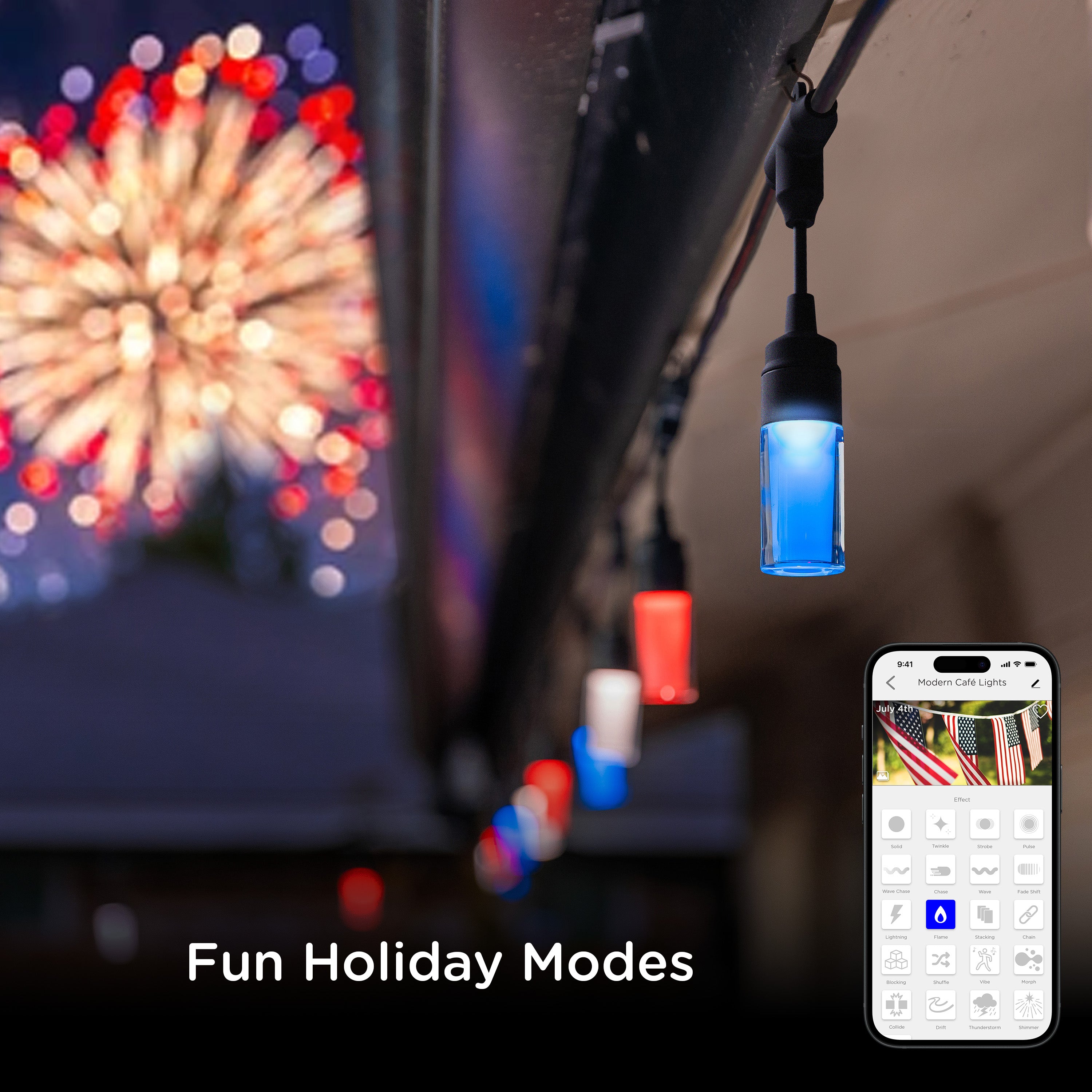 Enbrighten WiFi VIBE Modern Color-Changing LED Cafe Lights, 24 Bulbs, 48ft. Black Cord