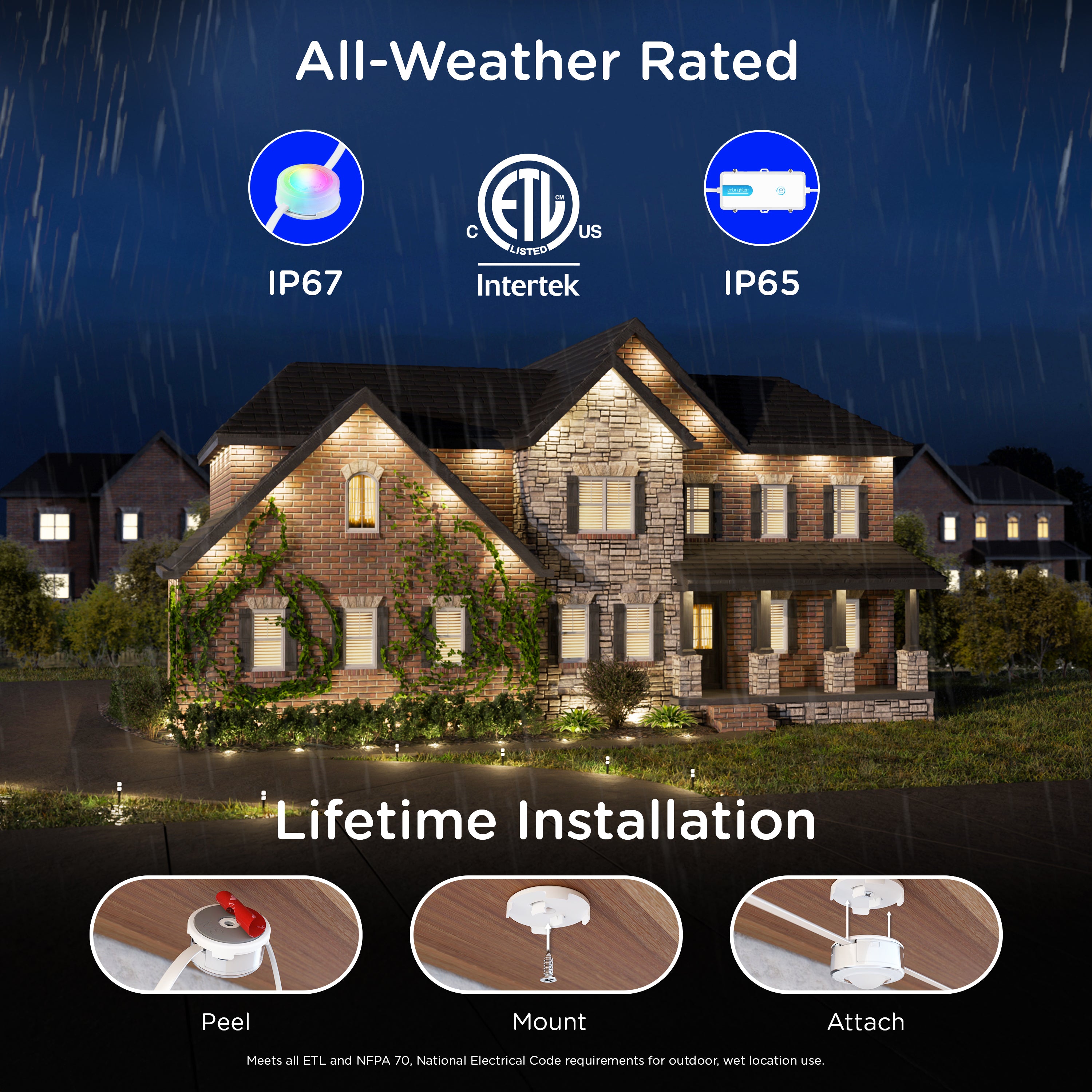 Enbrighten VIBE WiFi Color-Changing Permanent Outdoor Eternity Accent Lights, 12 Lights, 50ft. White Cord