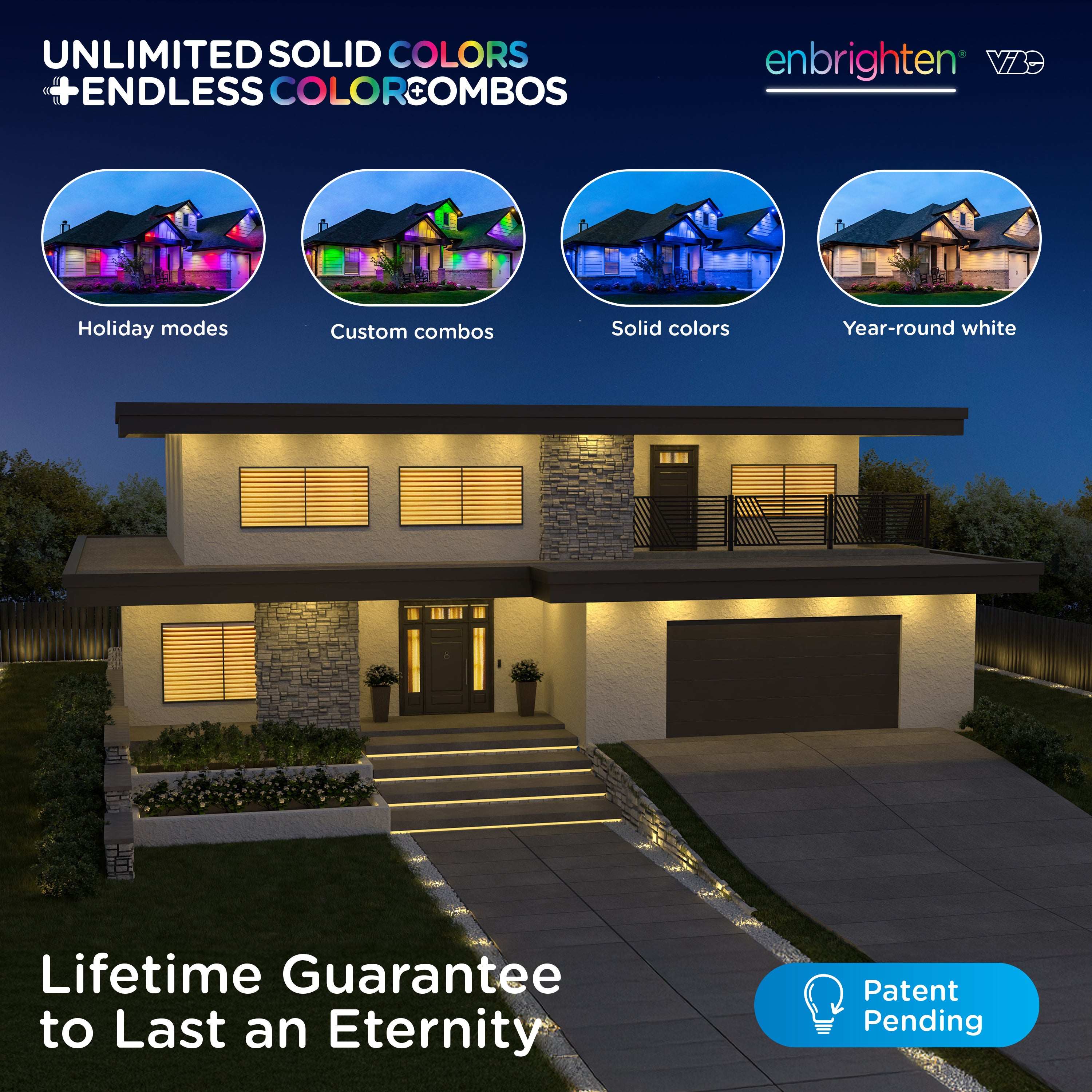 Enbrighten VIBE WiFi Color-Changing Permanent Outdoor Eternity Accent Lights, 36 Lights, 150ft. Black Cord