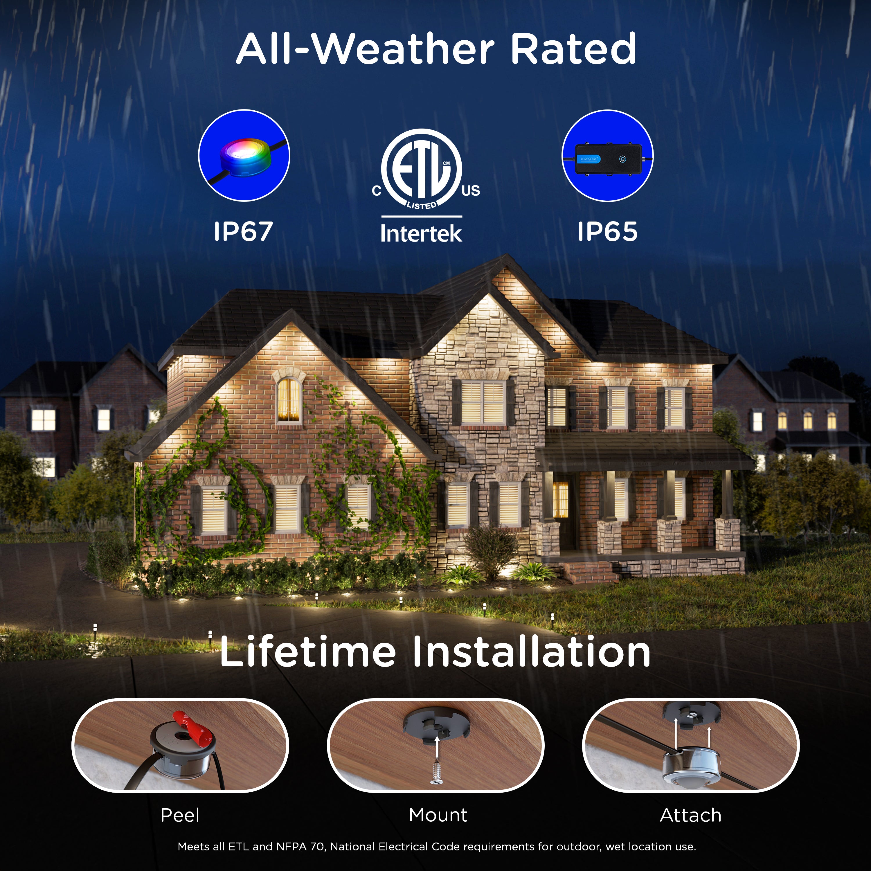 Enbrighten VIBE WiFi Color-Changing Permanent Outdoor Eternity Accent Lights, 12 Lights, 50ft. Black Cord