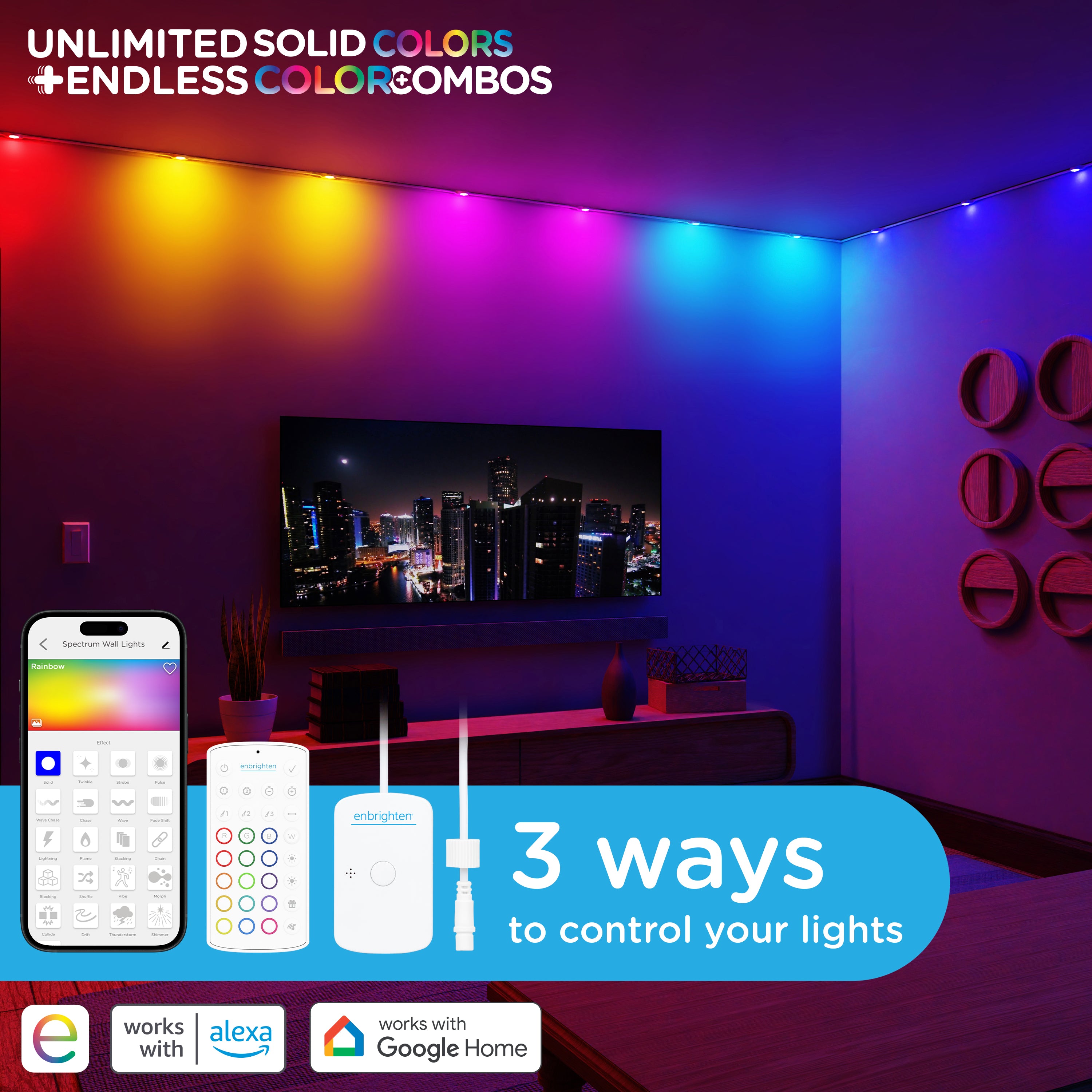 Enbrighten WiFi VIBE Spectrum Color-Changing Wall Lights 12 Lights, 12ft. White Cord