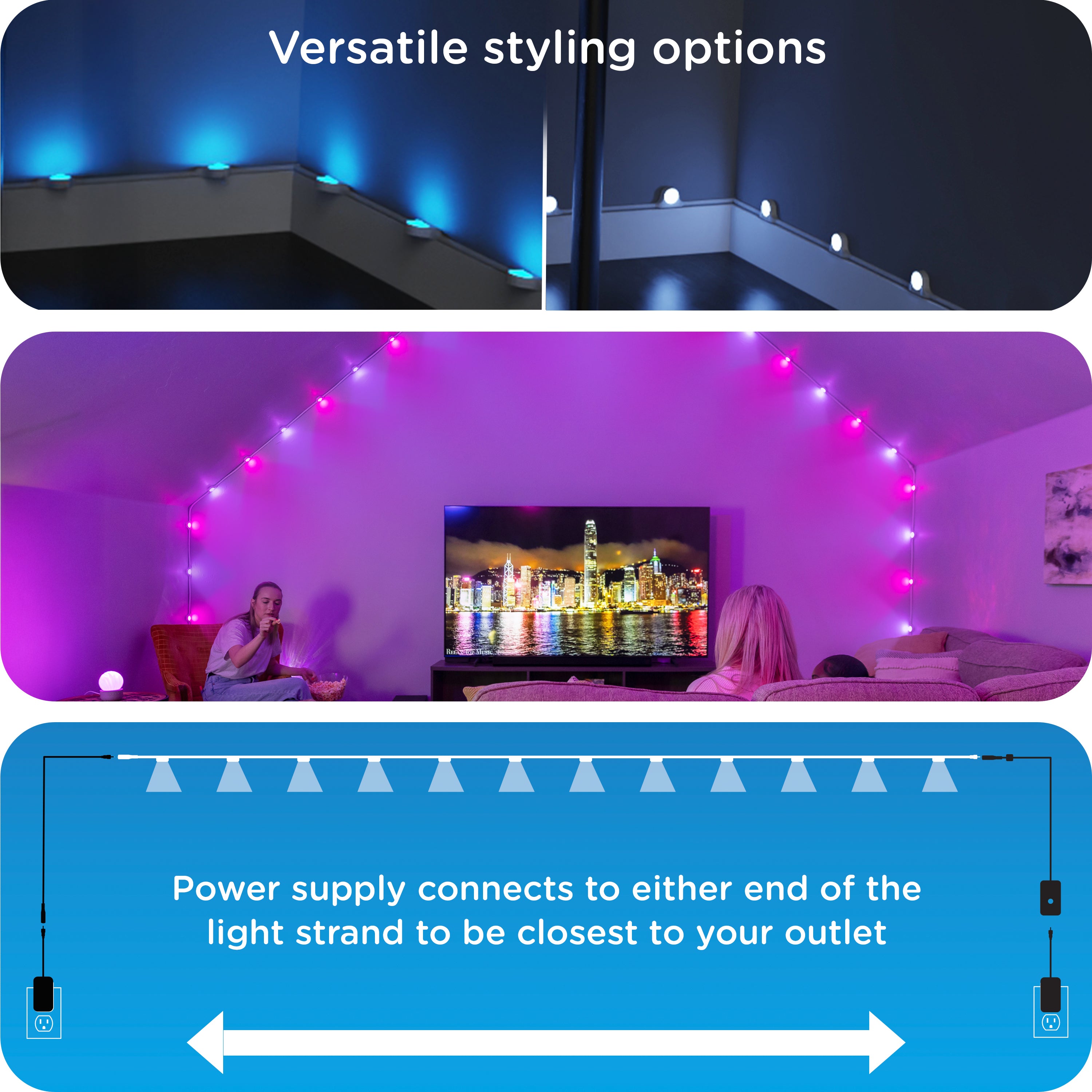 Enbrighten WiFi VIBE Spectrum Color-Changing Wall Lights 12 Lights, 12ft. White Cord