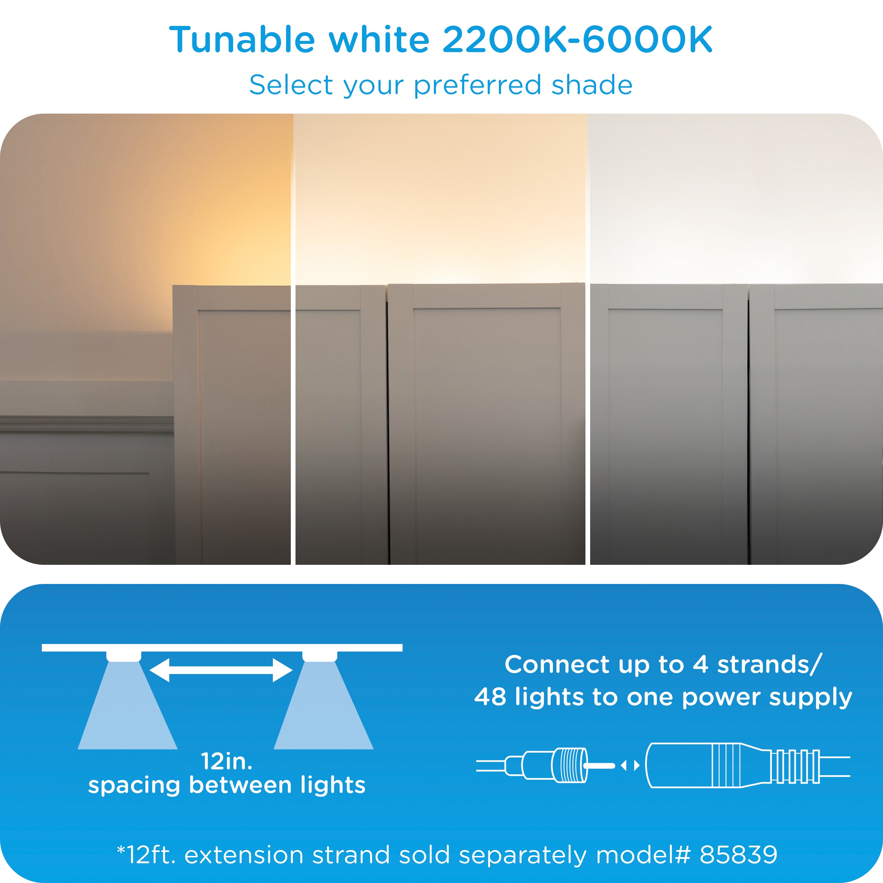 Enbrighten WiFi VIBE Spectrum Color-Changing Wall Lights 12 Lights, 12ft. White Cord