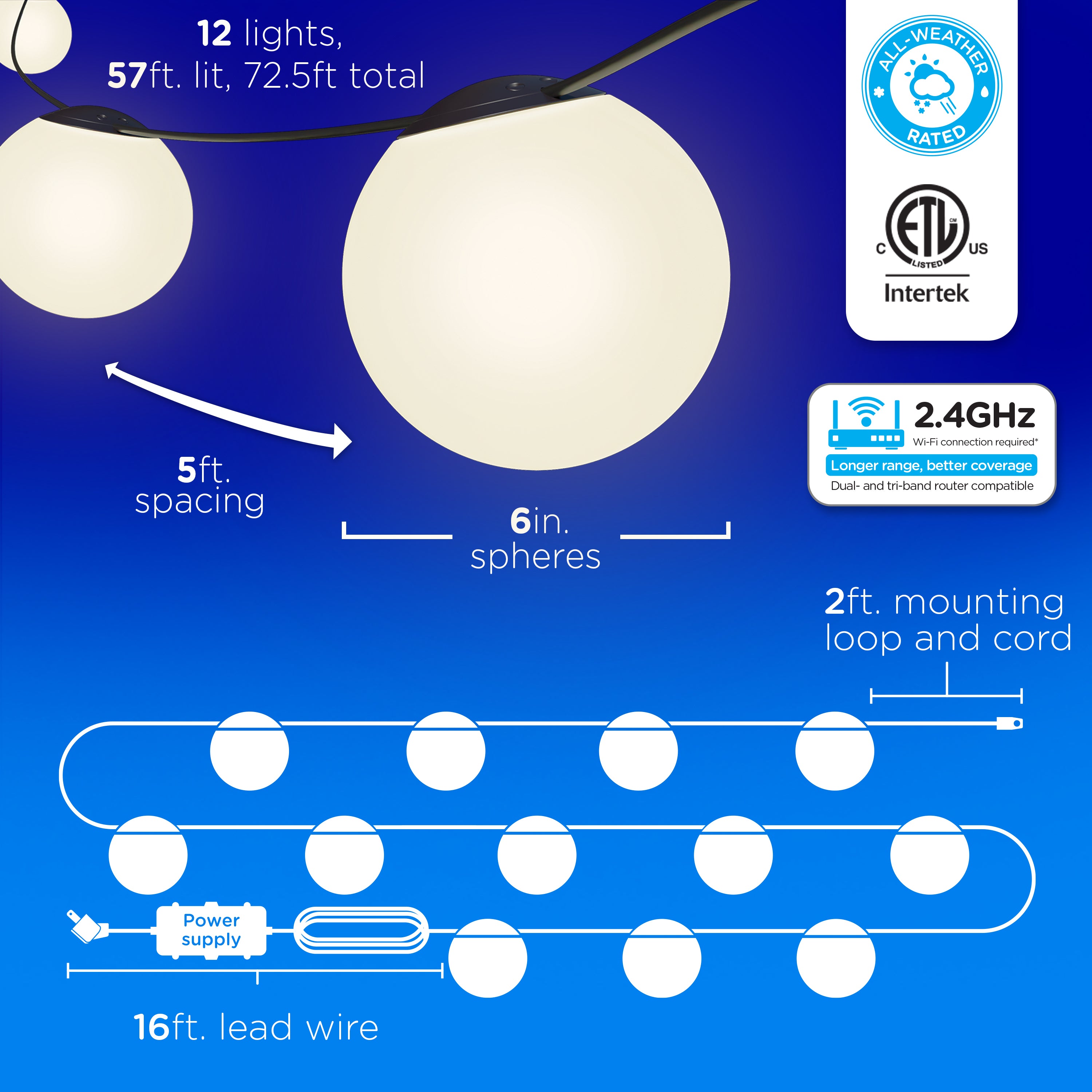 Enbrighten VIBE Wi-Fi Sphere Lights, 12 Lights, 57ft.