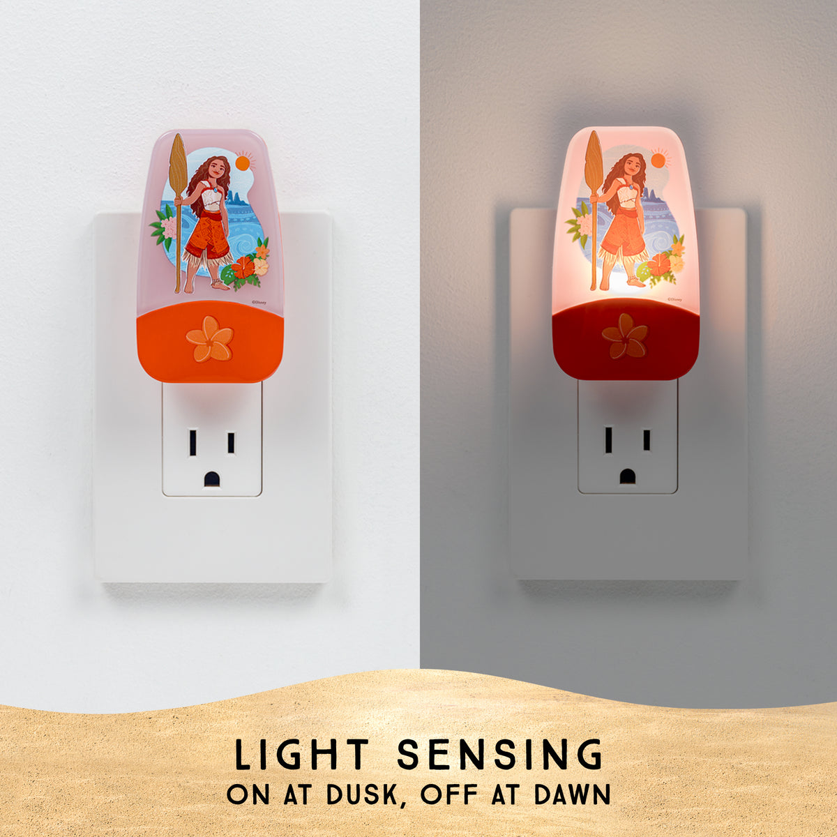 Disney Moana Plug in Night Light for Kids, LED Nightlight Plug into Wall