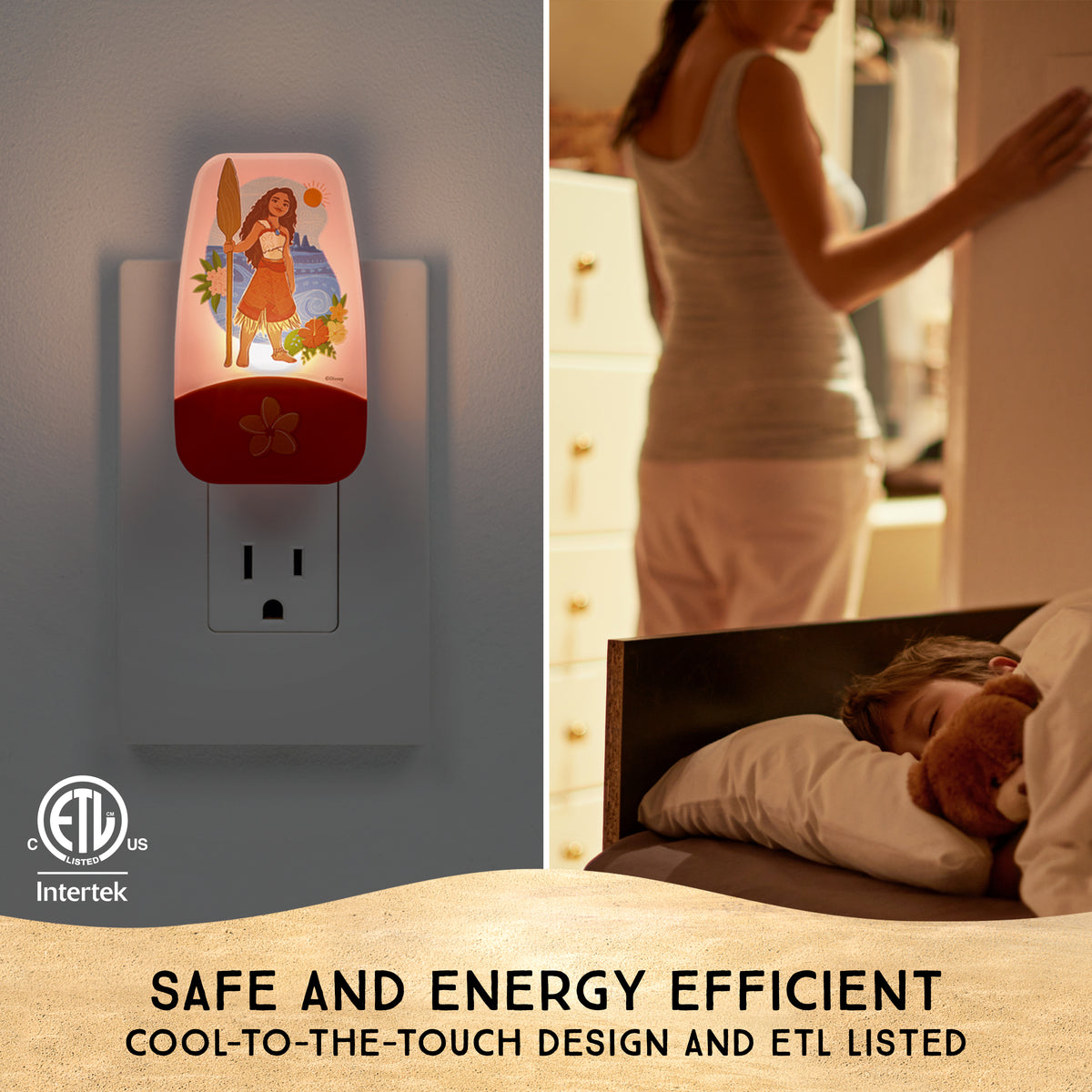 Disney Moana Plug in Night Light for Kids, LED Nightlight Plug into Wall