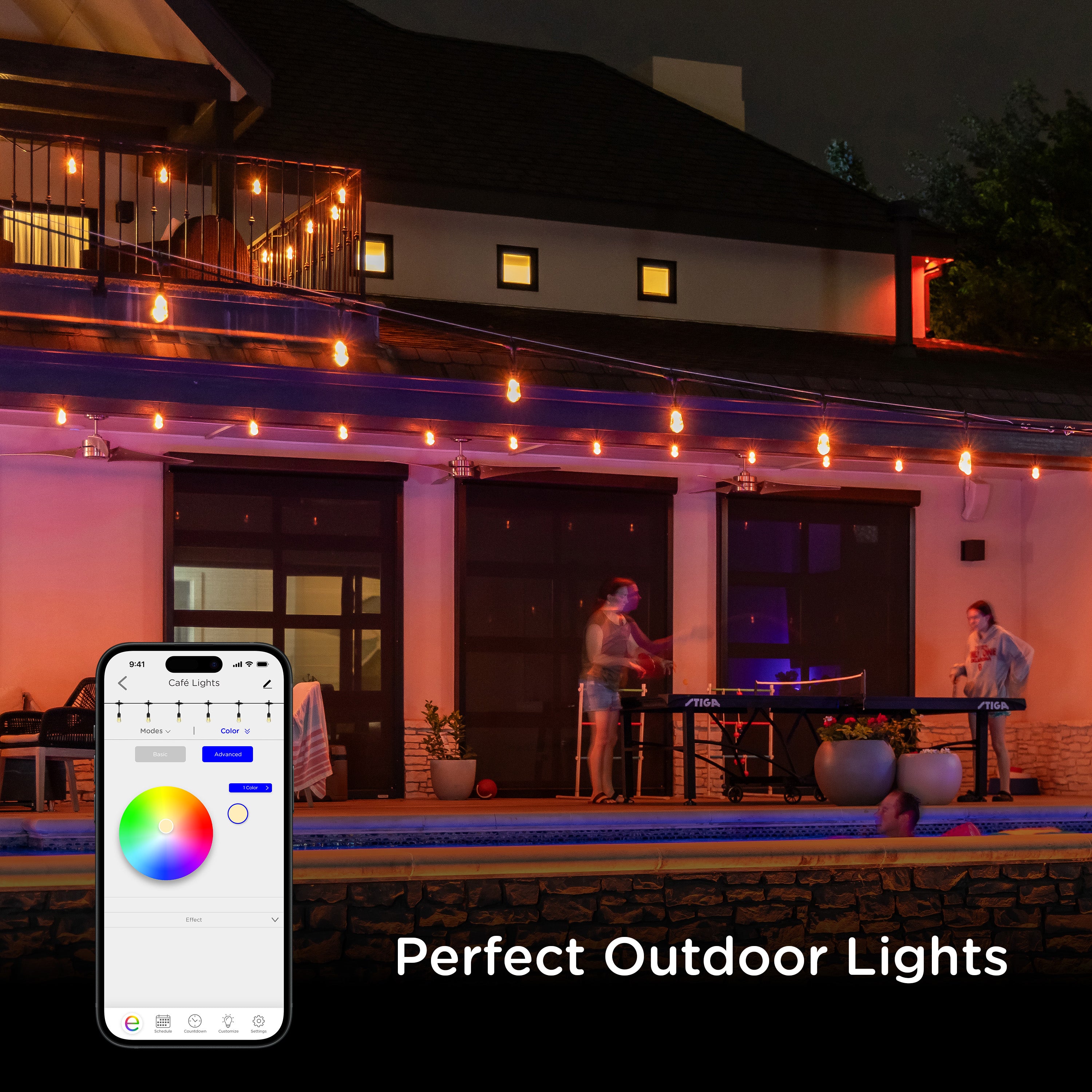 Enbrighten VIBE WiFi Vintage Color-Changing LED Cafe Lights Gen 2, 12 Bulbs, 24ft. Black Cord