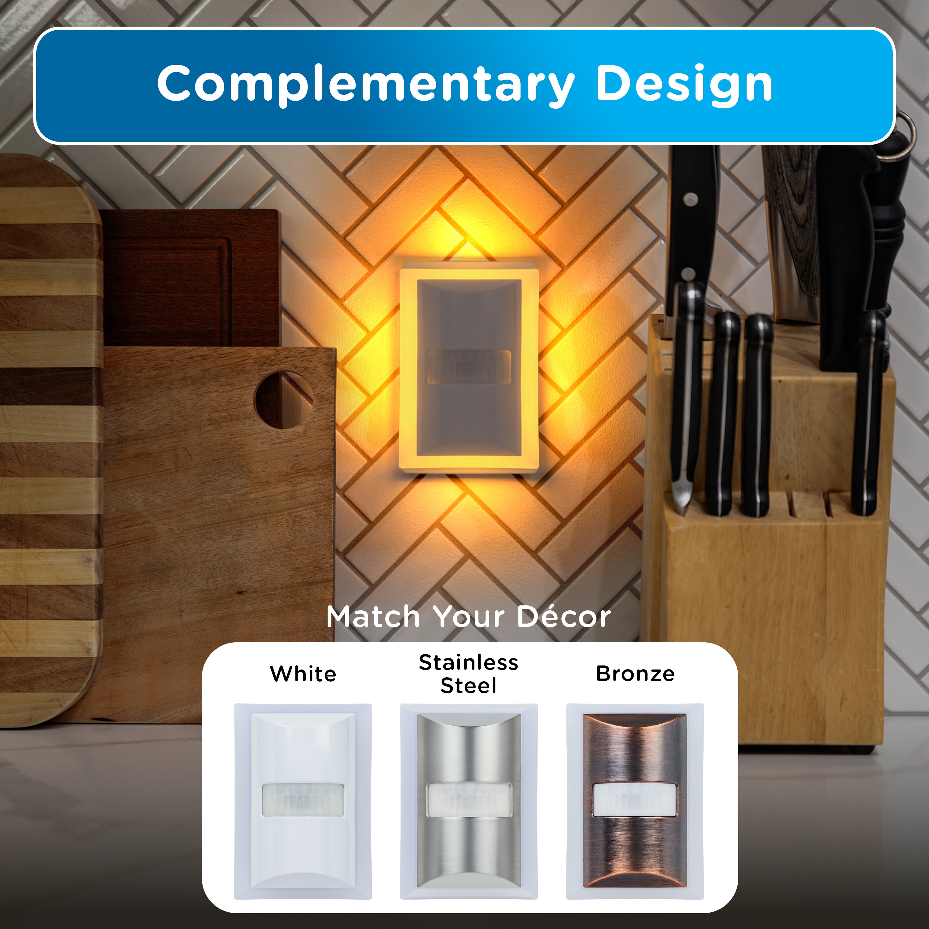 Enbrighten SleepLite Night Light, Motion Select, Motion-Boost, Amber LED, Coverlite, Backlit, White