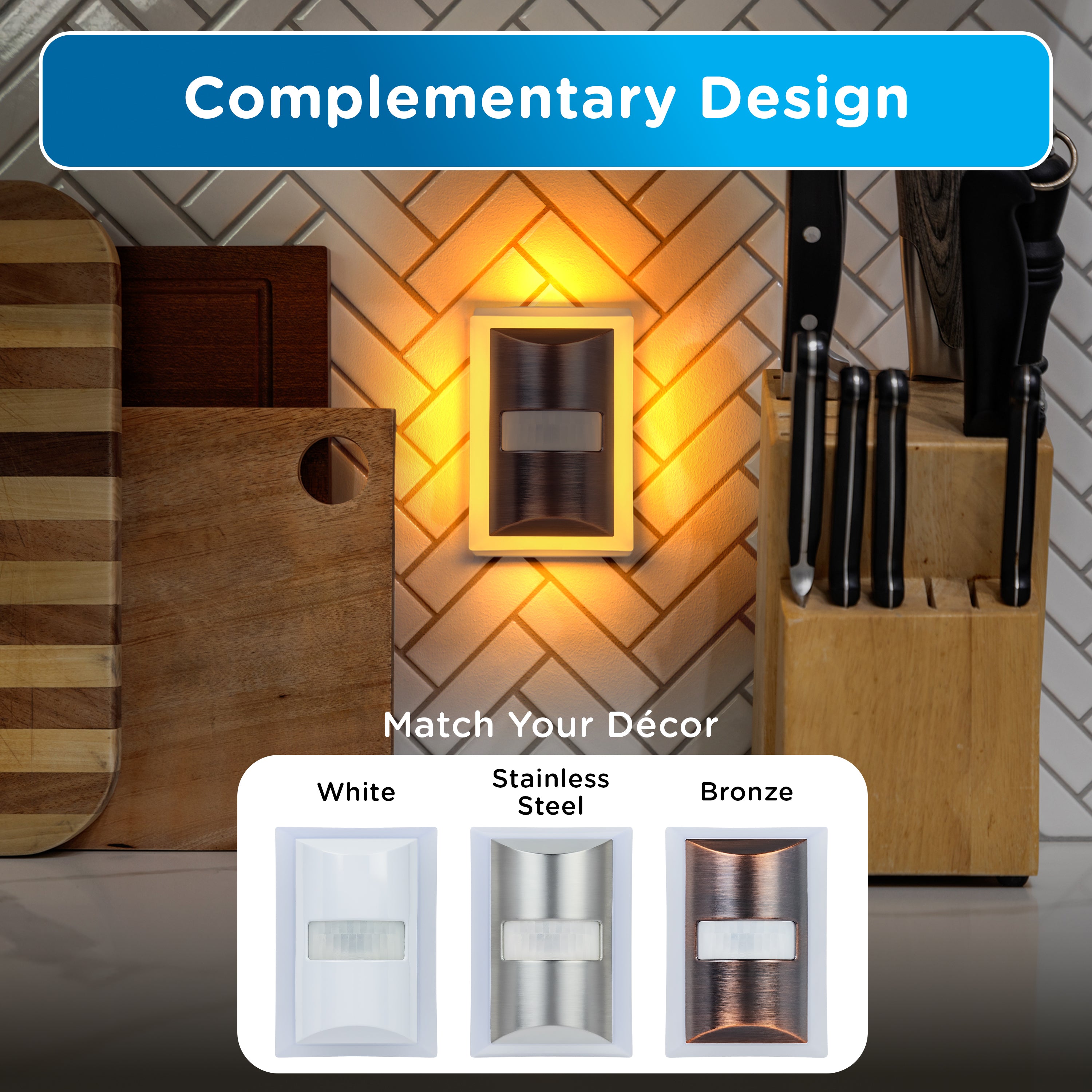 Enbrighten SleepLite Night Light, Motion Select, Motion-Boost, Amber LED, Coverlite, Backlit, Oil Rubbed Bronze