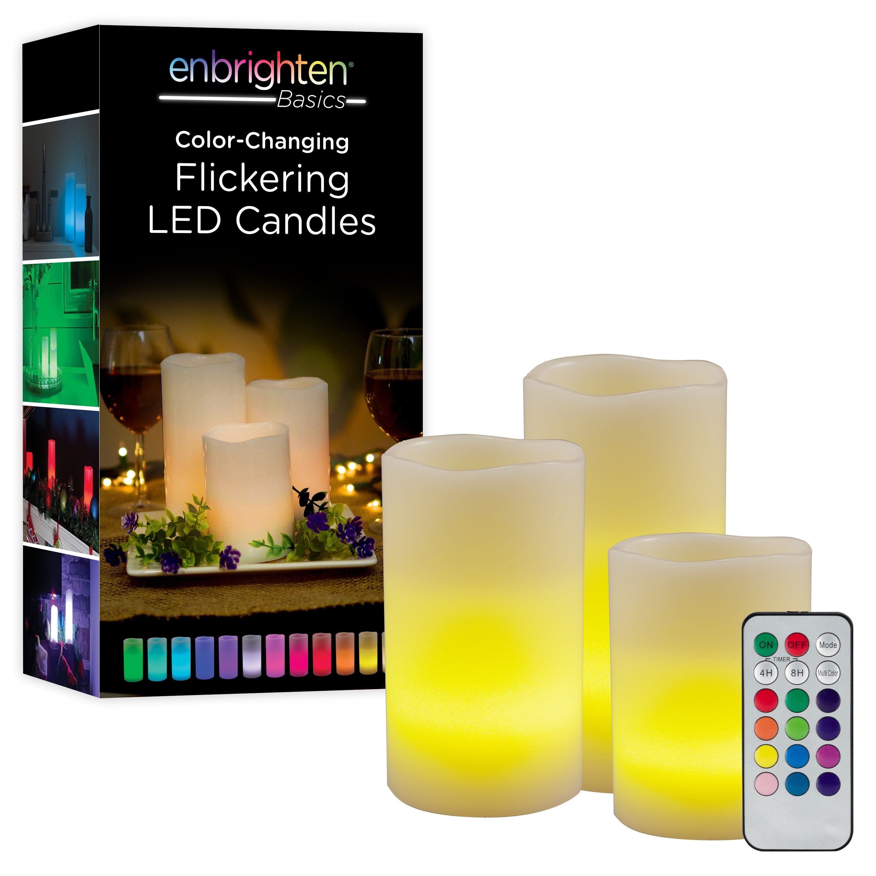 Enbrighten Battery Operated Color-Changing Flameless Flickering LED Candles, 3 Piece Set