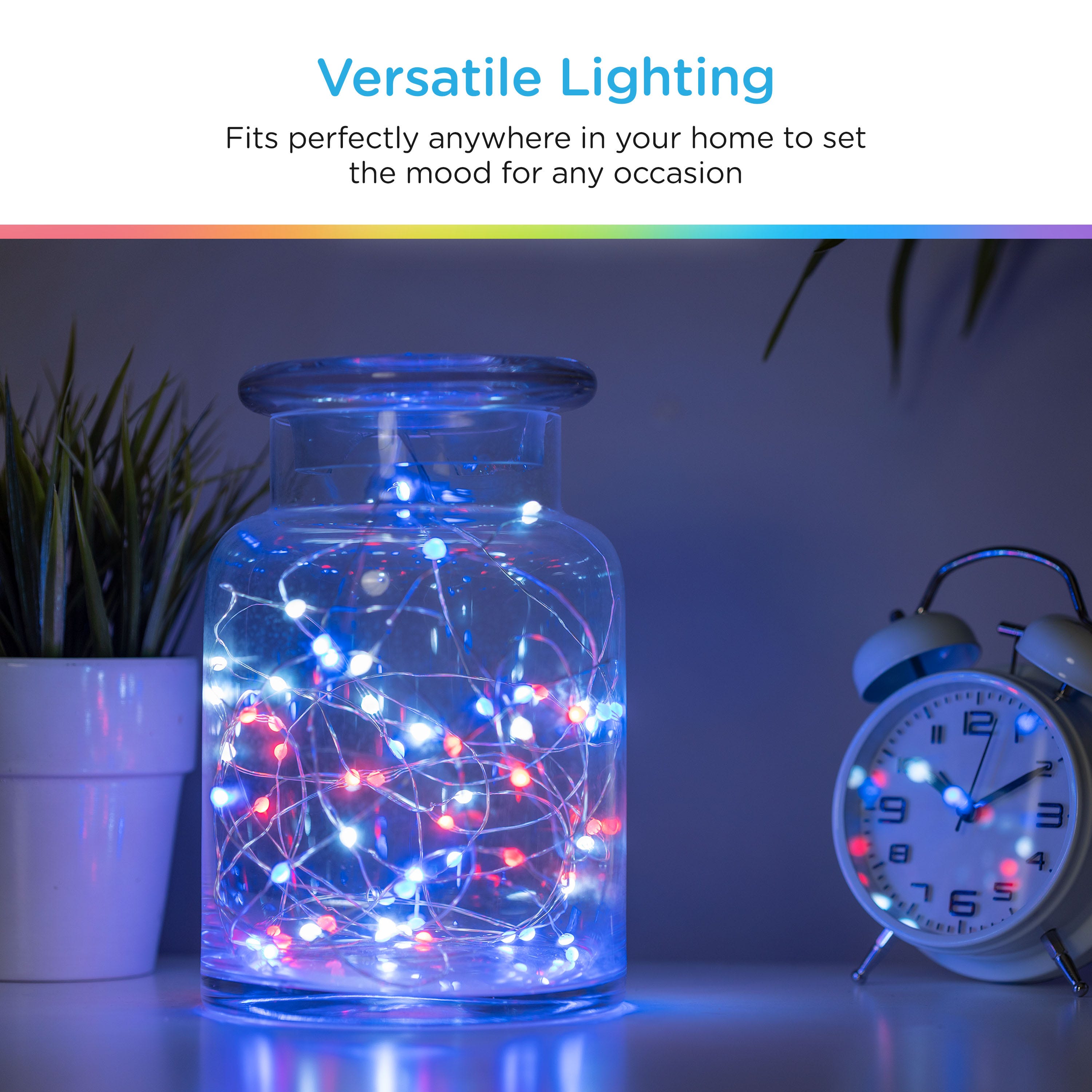 Enbrighten Basics LED Color Changing Fairy String Lights, 60 Lights, 20ft., White