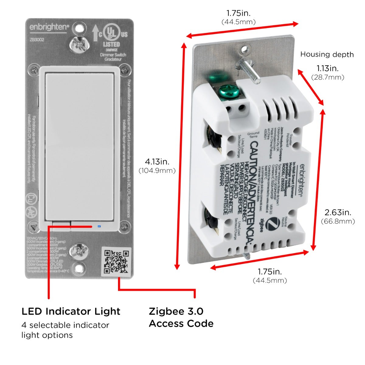 Enbrighten Zigbee In-Wall Smart Dimmer with QuickFit™ and SimpleWire™ and Energy Monitoring, White/Almond