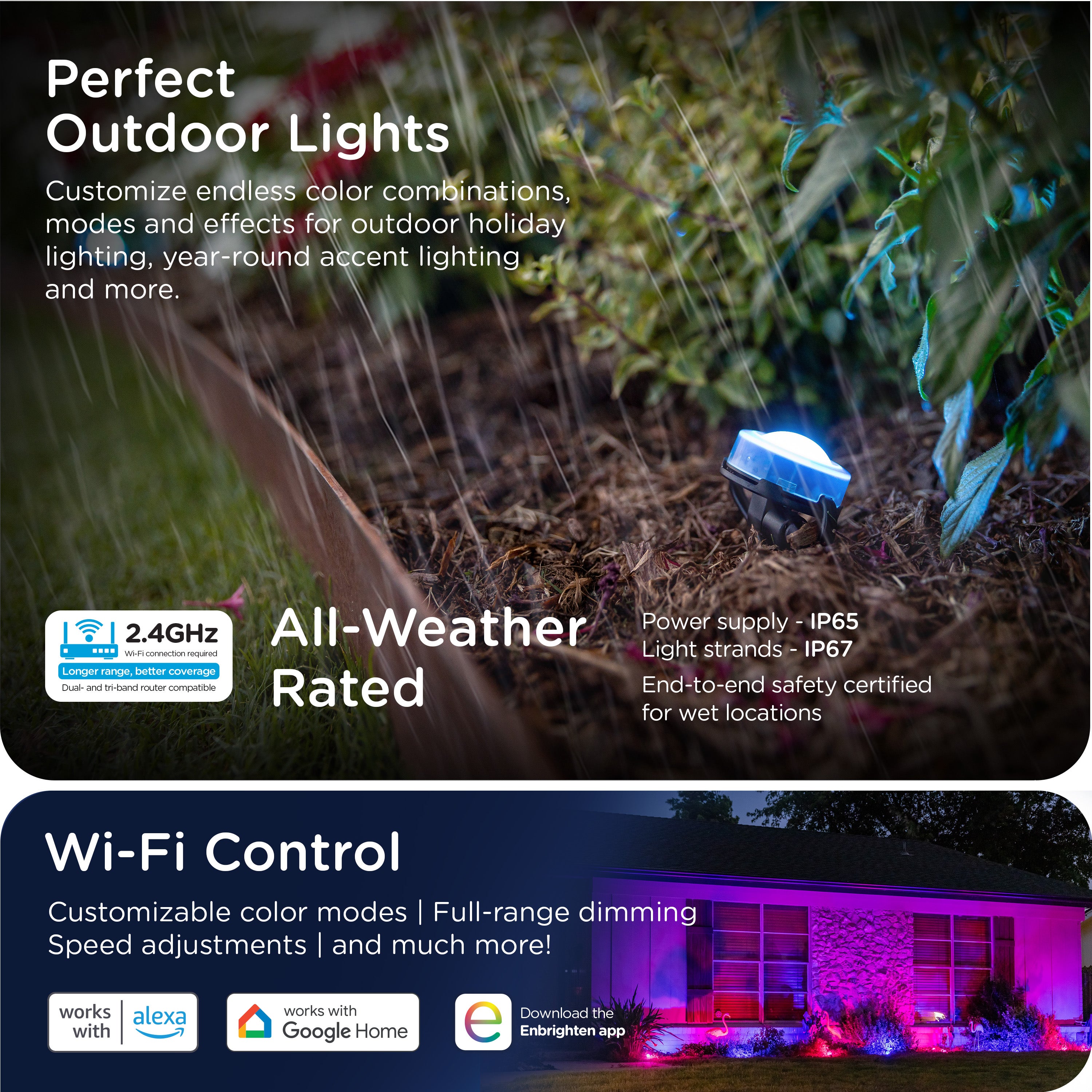 Enbrighten VIBE WiFi Color-Changing Eternity Landscape Lights, 8 Lights, 33ft. Black Cord