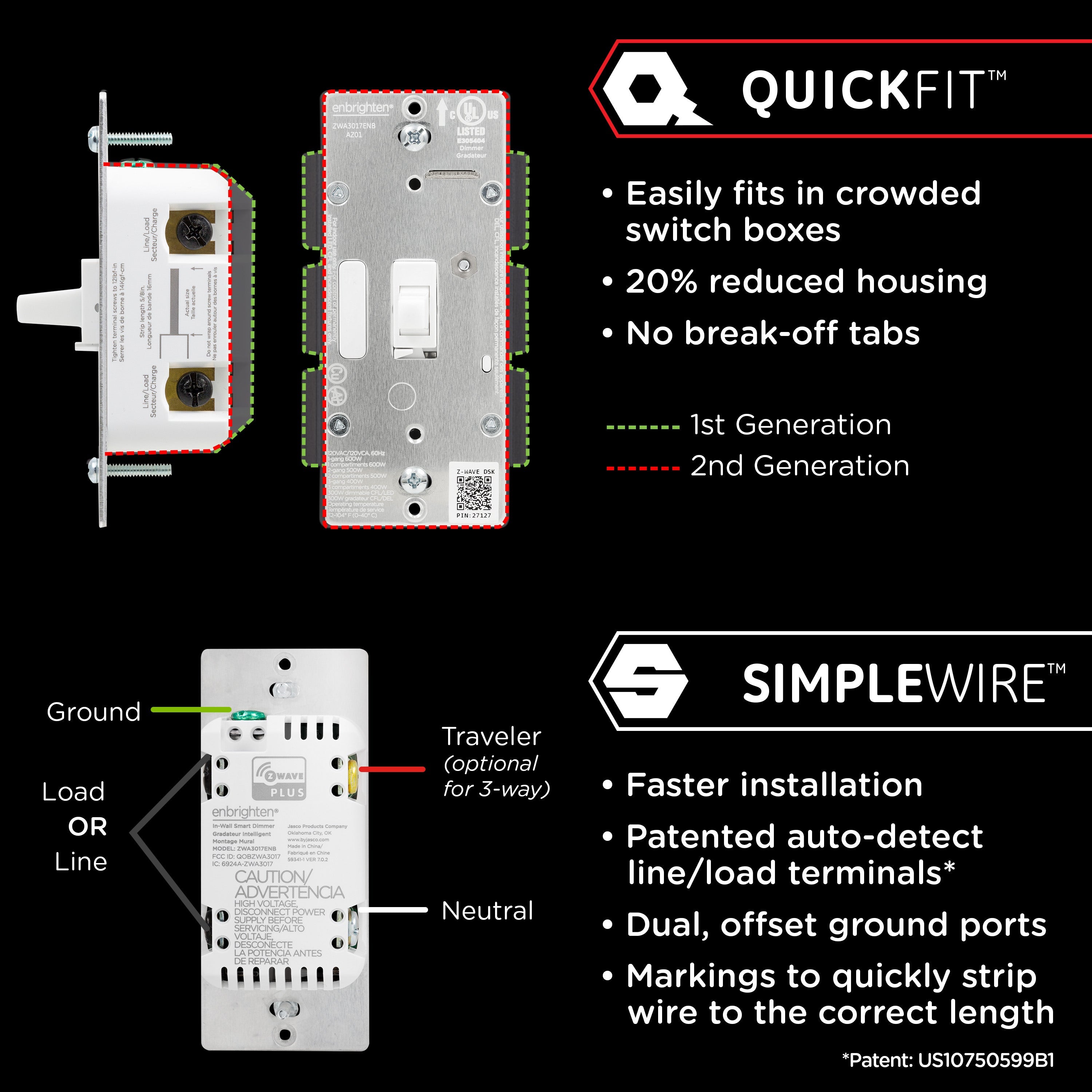 Enbrighten Z-Wave Plus In-Wall Smart Toggle Dimmer, 700 Series, White