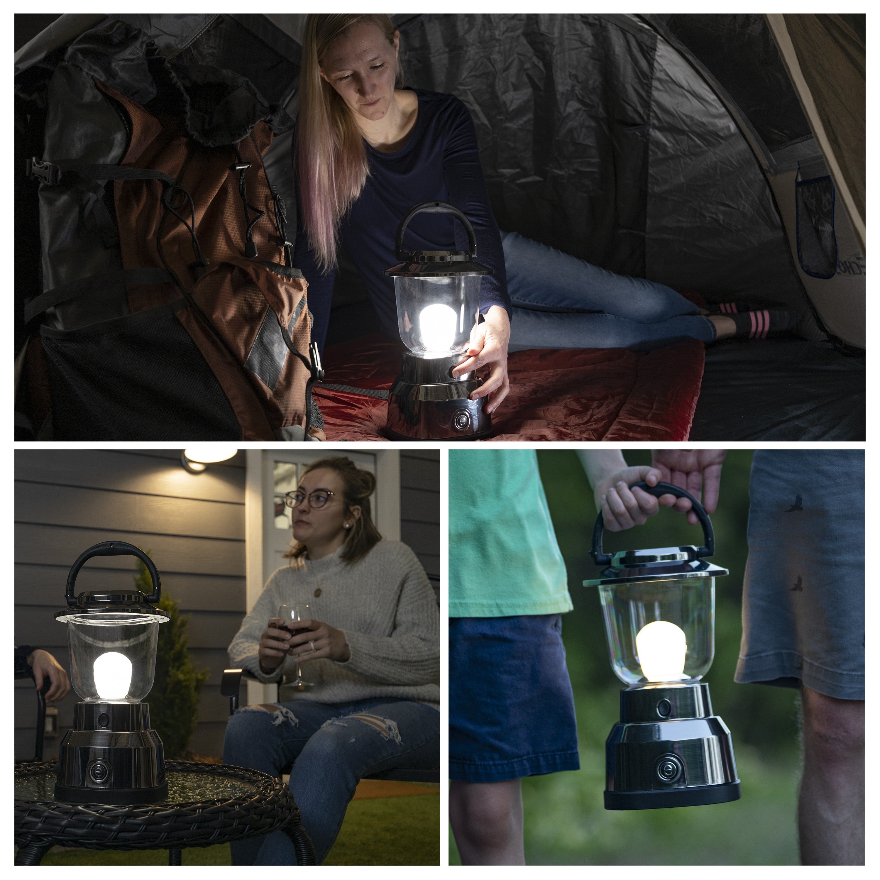 Enbrighten Weather Resistant Dimmable LED Lantern, Nickel Finish