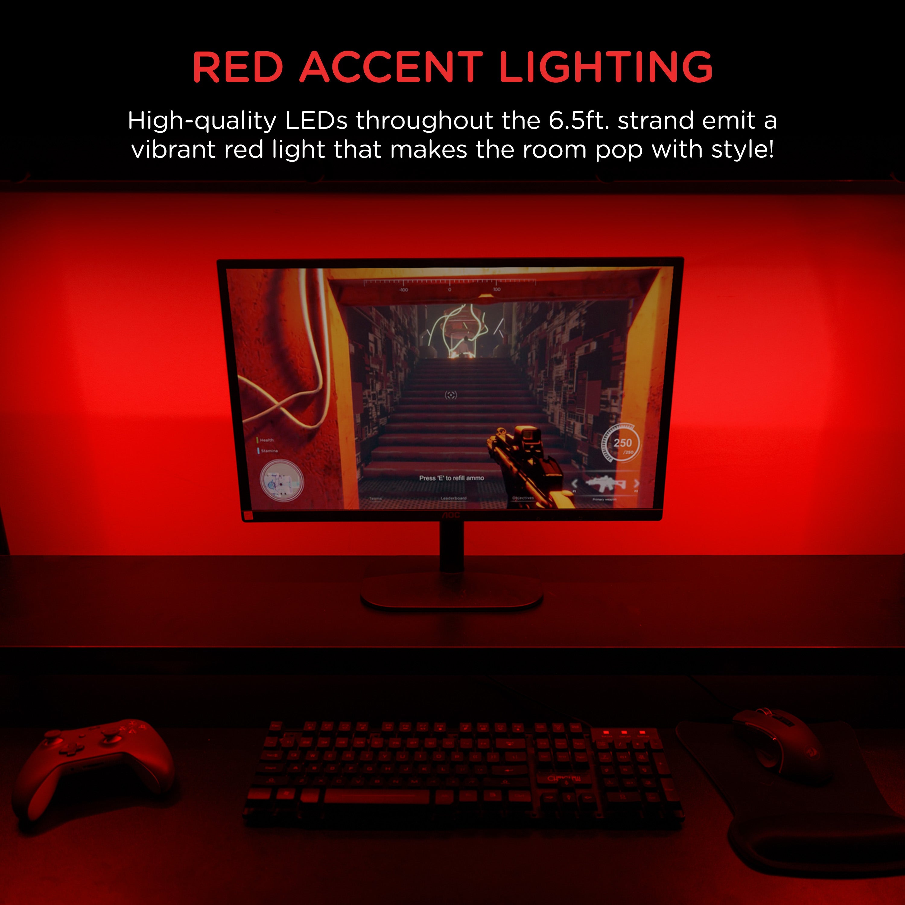 Enbrighten Basics Indoor USB-Powered Flex Light, 6.5ft., Red