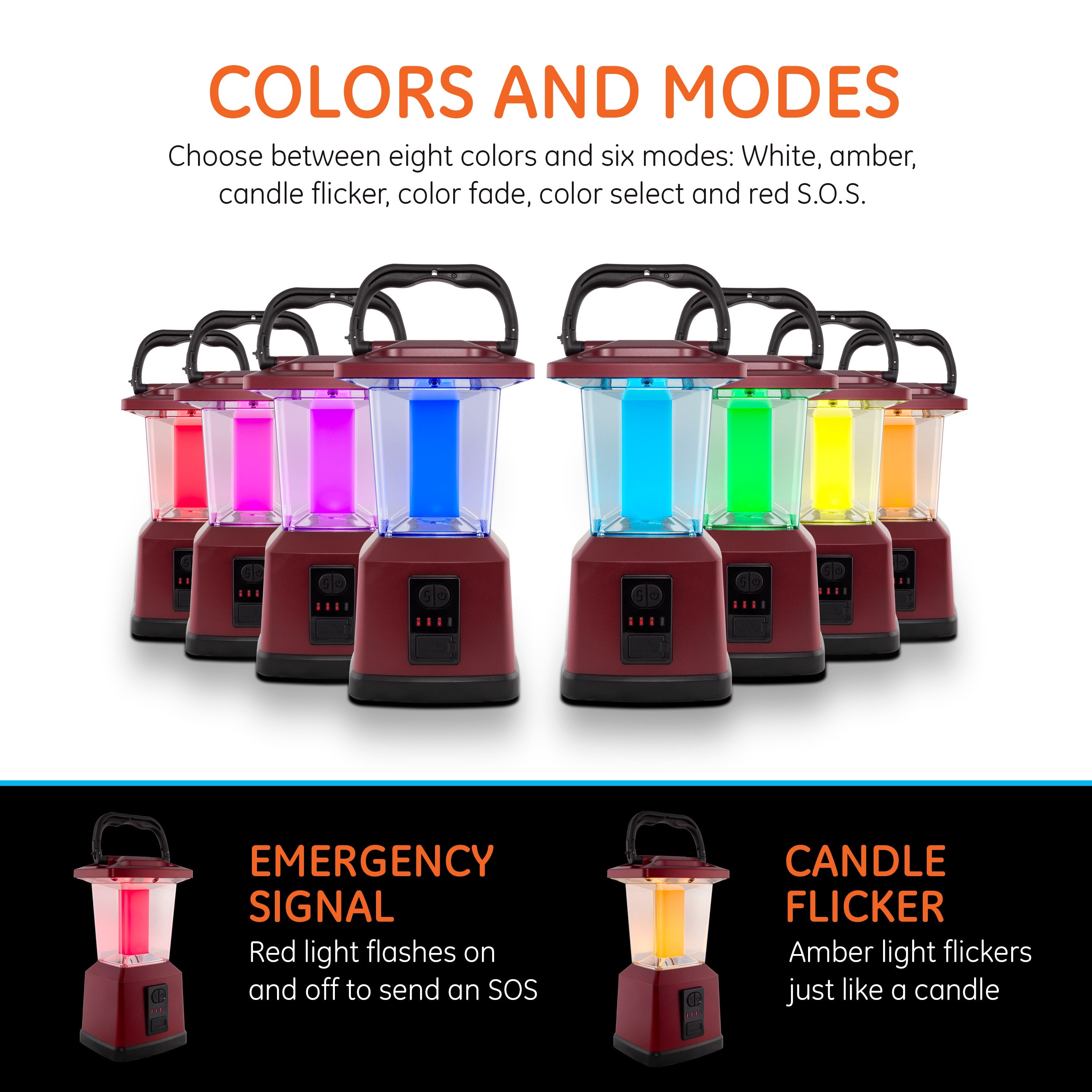 Enbrighten Lux Hybrid Dual Power Color-Select Dimmable LED Lantern with USB Charging, Red