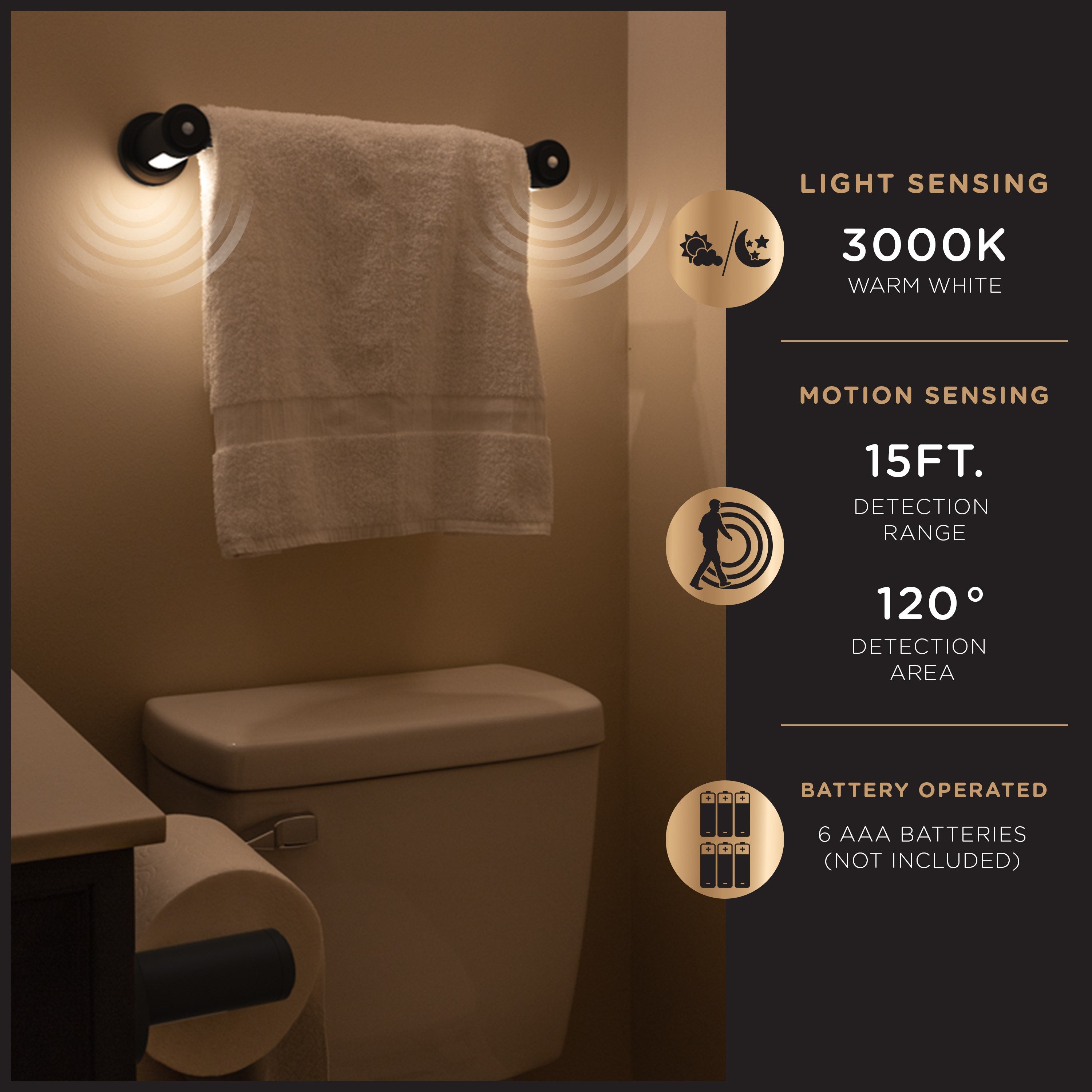 Enbrighten LED Motion Sensing Towel Bar Light, Matte Black