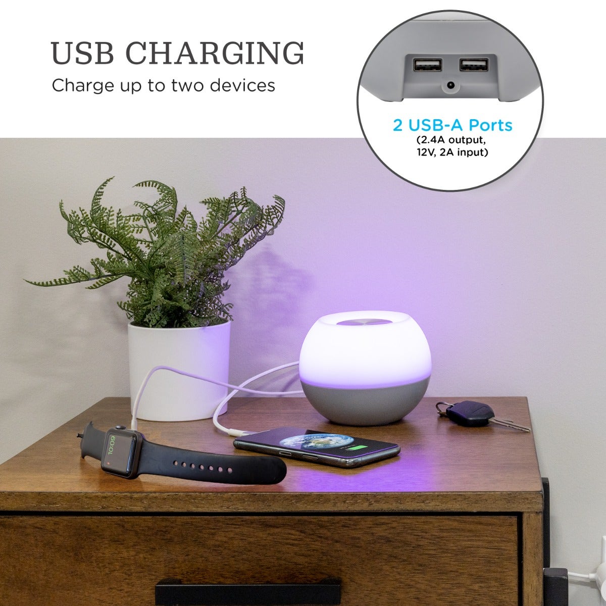 Enbrighten USB-Charging Color-Changing Tabletop LED Mini Bowl Night Light, Gray