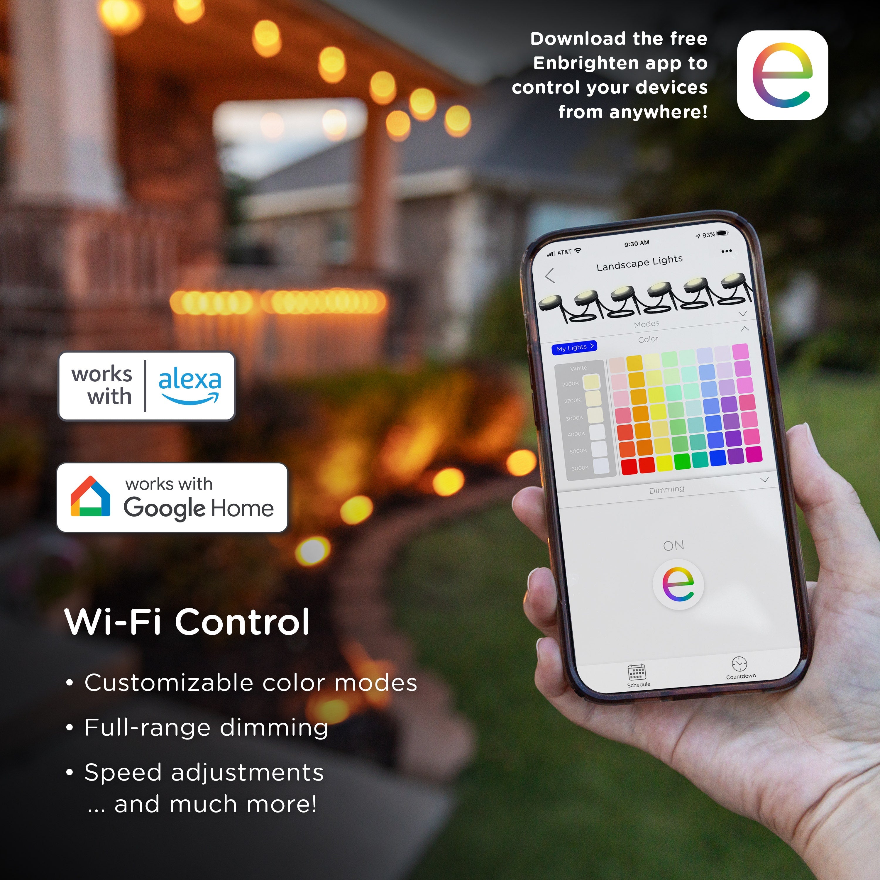Enbrighten WiFi VIBE Color-Changing LED Landscape Lights, 12 Lights, 110ft. Black Cord