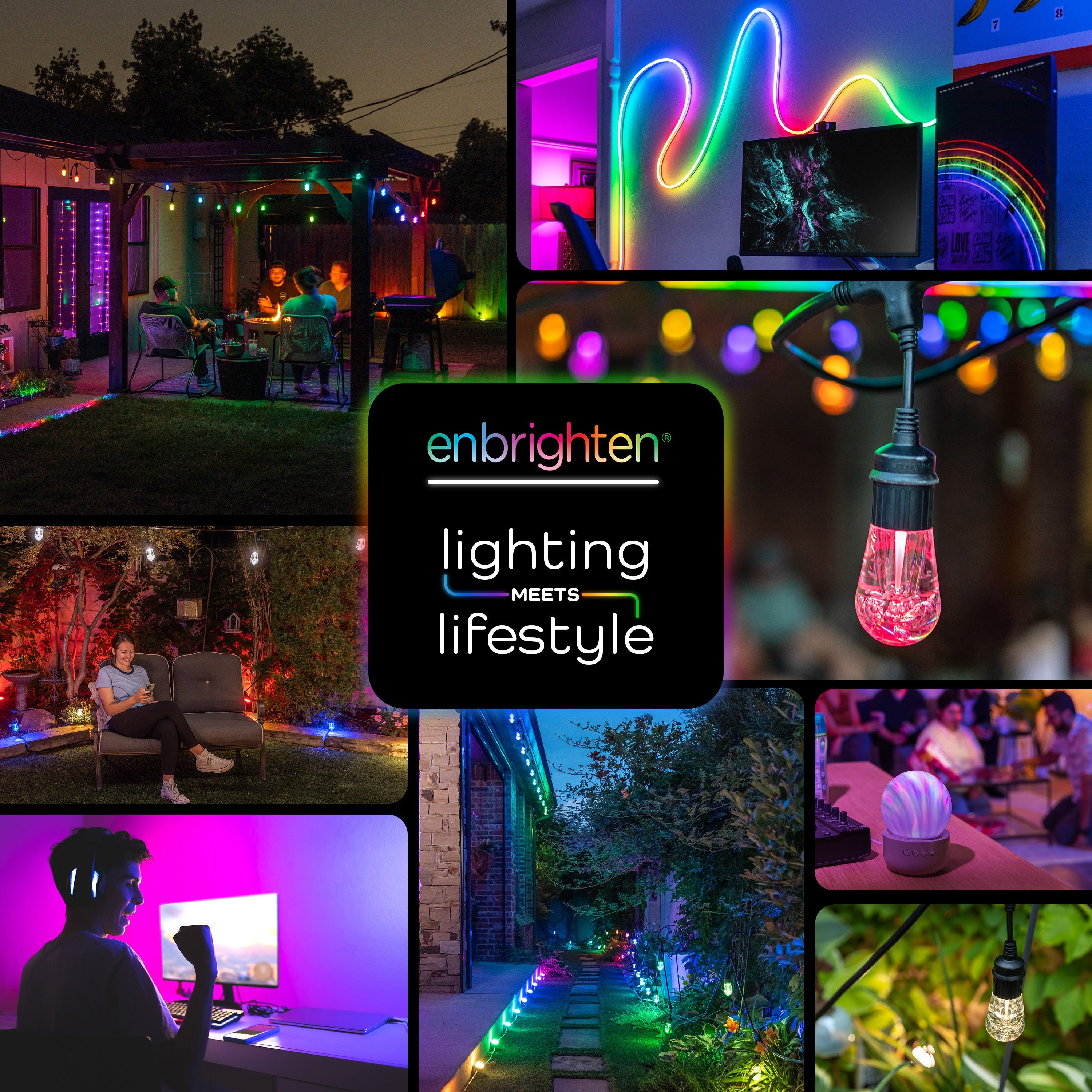 Enbrighten Color-Changing LED Stealth Tape Light Strip 12ft., Black