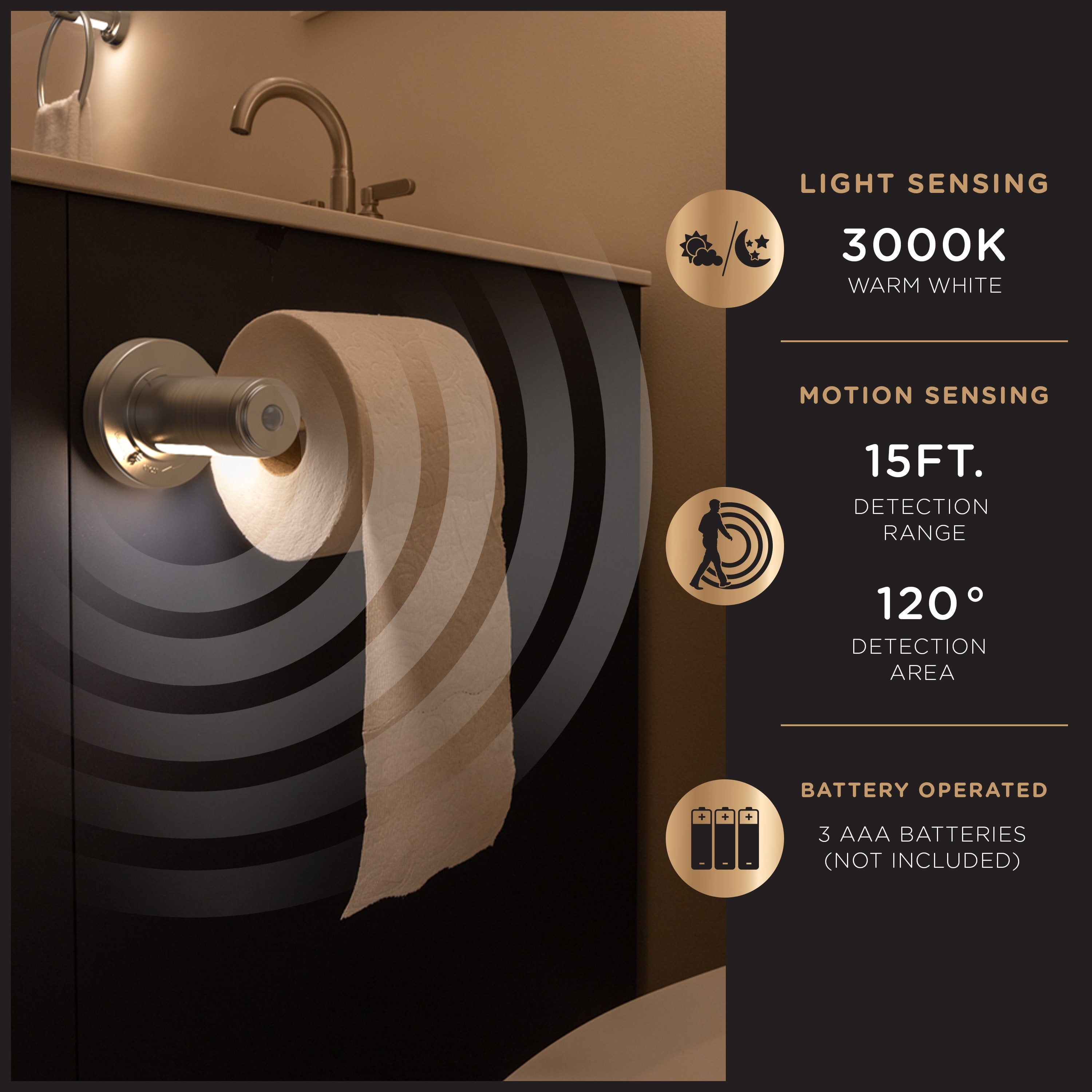 Enbrighten LED Motion Sensing Toilet Paper Holder Light, Brushed Nickel