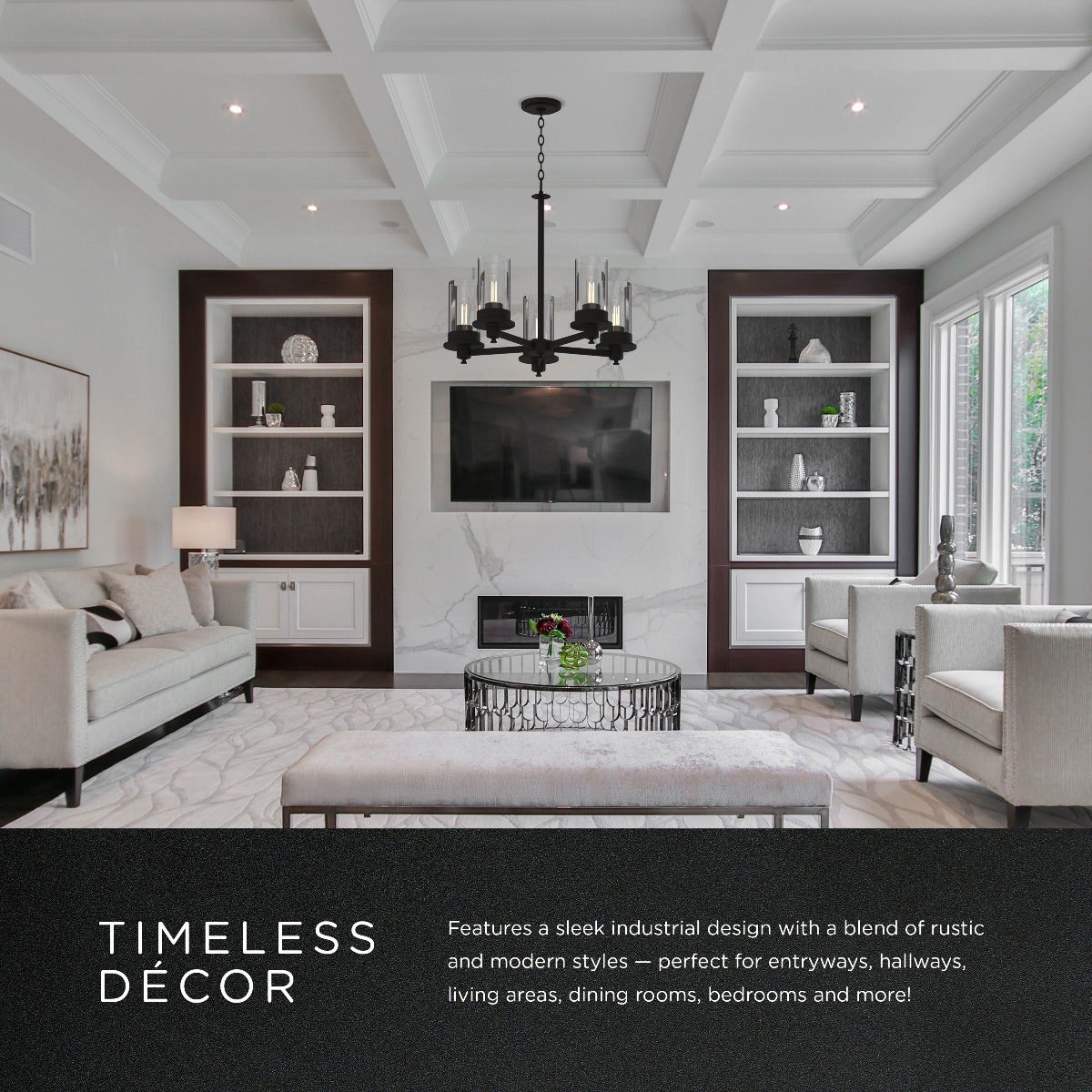 Enbrighten 5-Head Chandelier with LED Vintage Bulbs, Matte Black