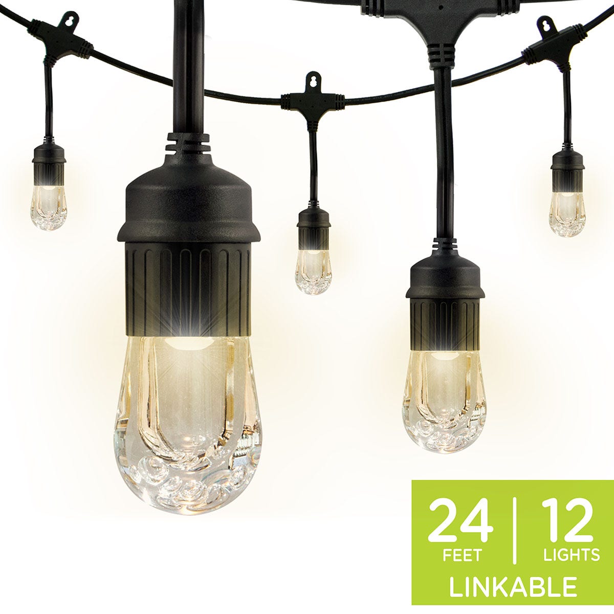 Enbrighten Classic LED Cafe Lights, 12 Bulbs, 24ft. Black Cord