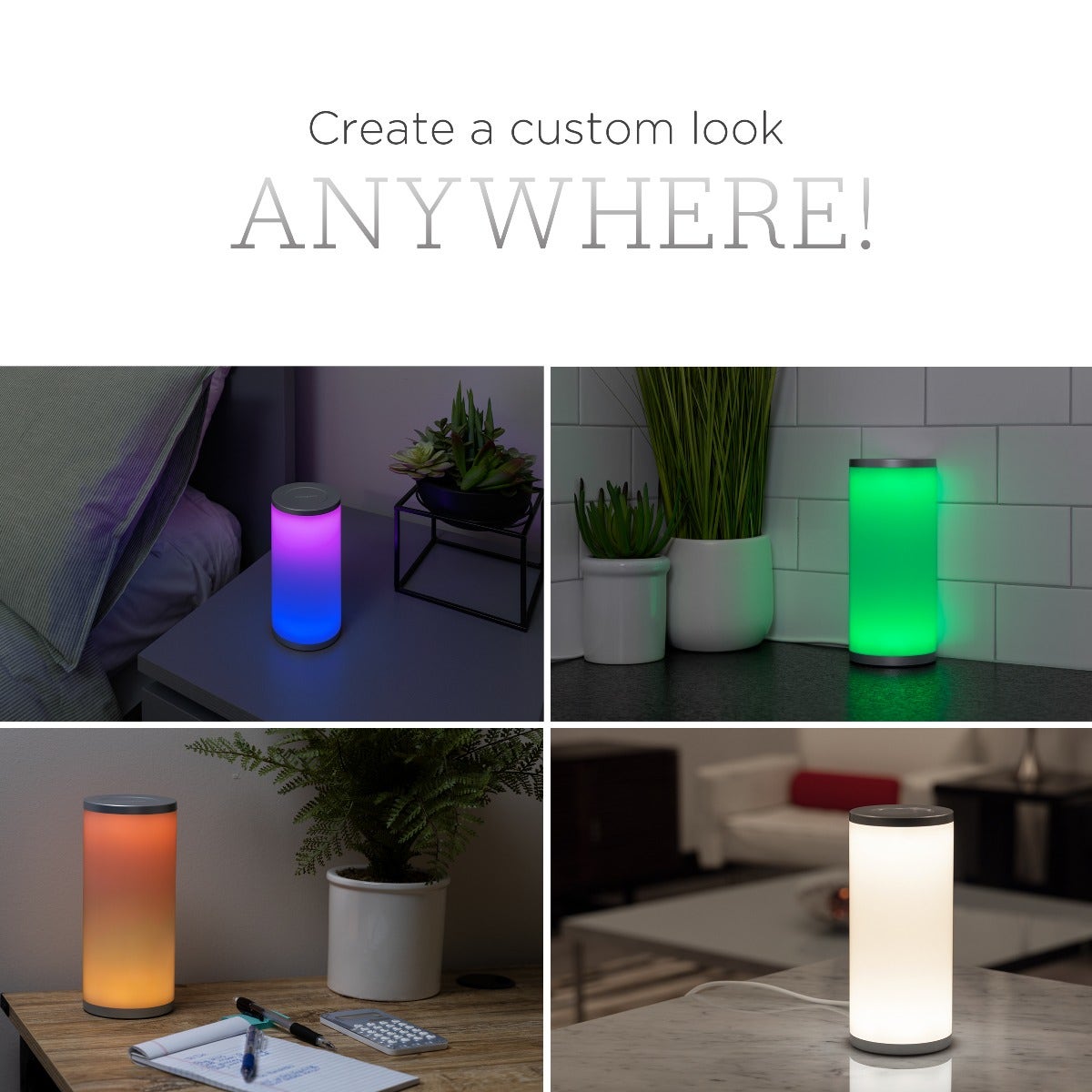 Enbrighten Color Fusion Dimmable Color Changing LED Tabletop Lamp, Silver