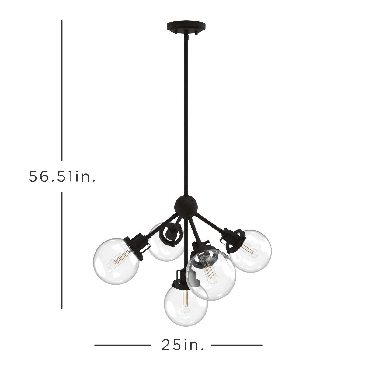 Enbrighten 5-Head Chandelier With LED Vintage Bulbs, Black