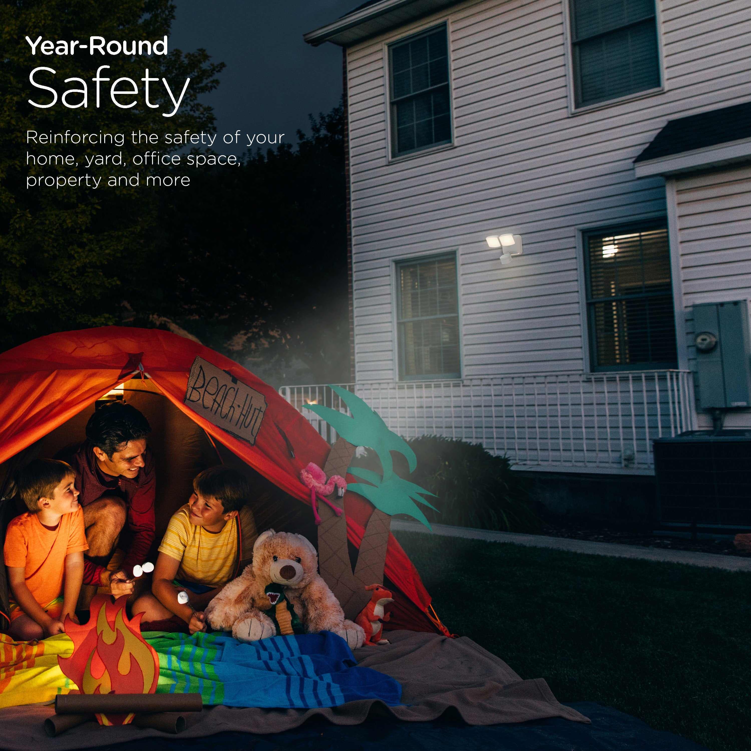 Enbrighten Outdoor 2-Head Motion-Sensing Security Light with LED Night Light, White