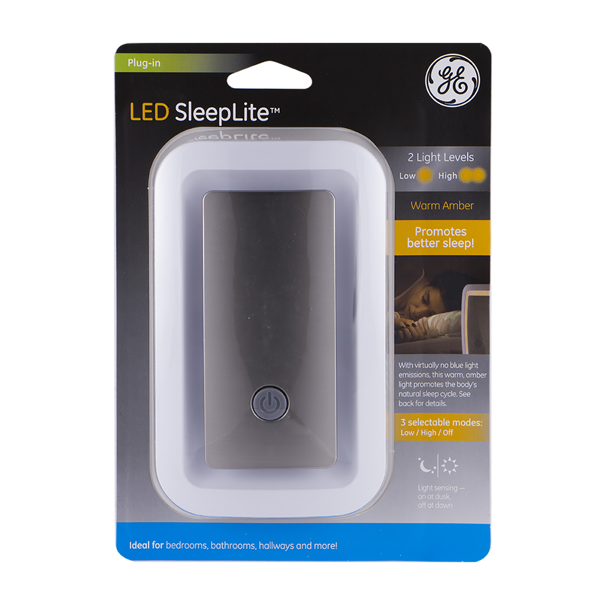 GE Enbrighten Warm Amber SleepLite Light Sensing LED Night Light, Brushed Nickel