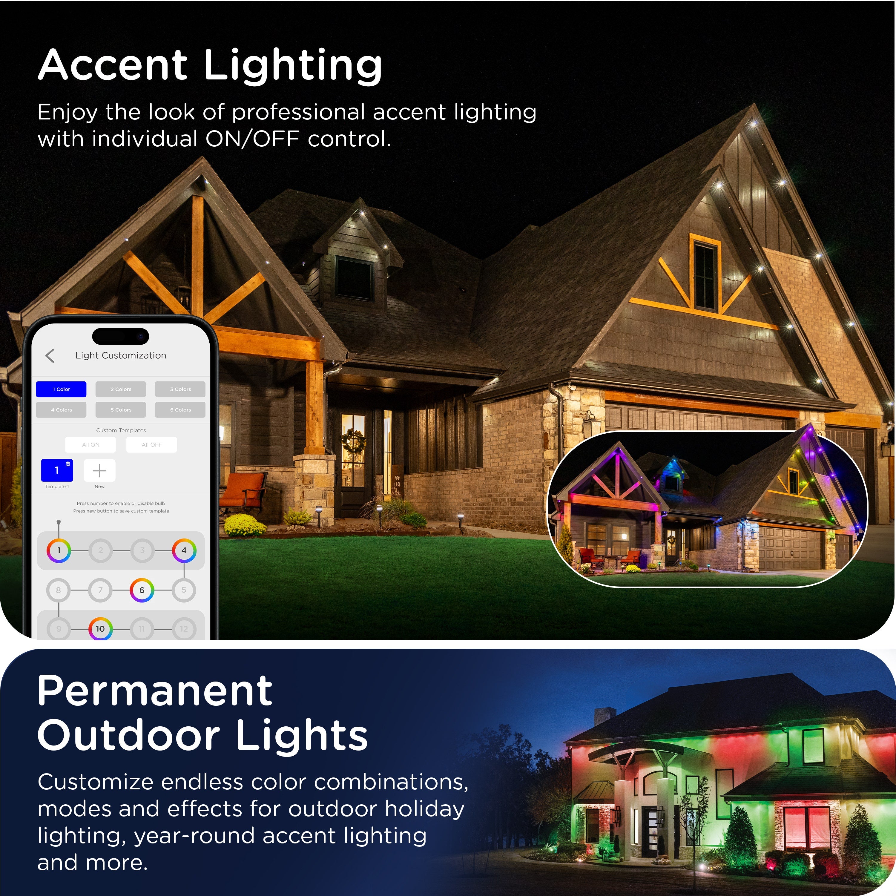 Enbrighten VIBE WiFi Color-Changing Permanent Outdoor Eternity Eave Lights, 72 Lights, 100ft. White Cord