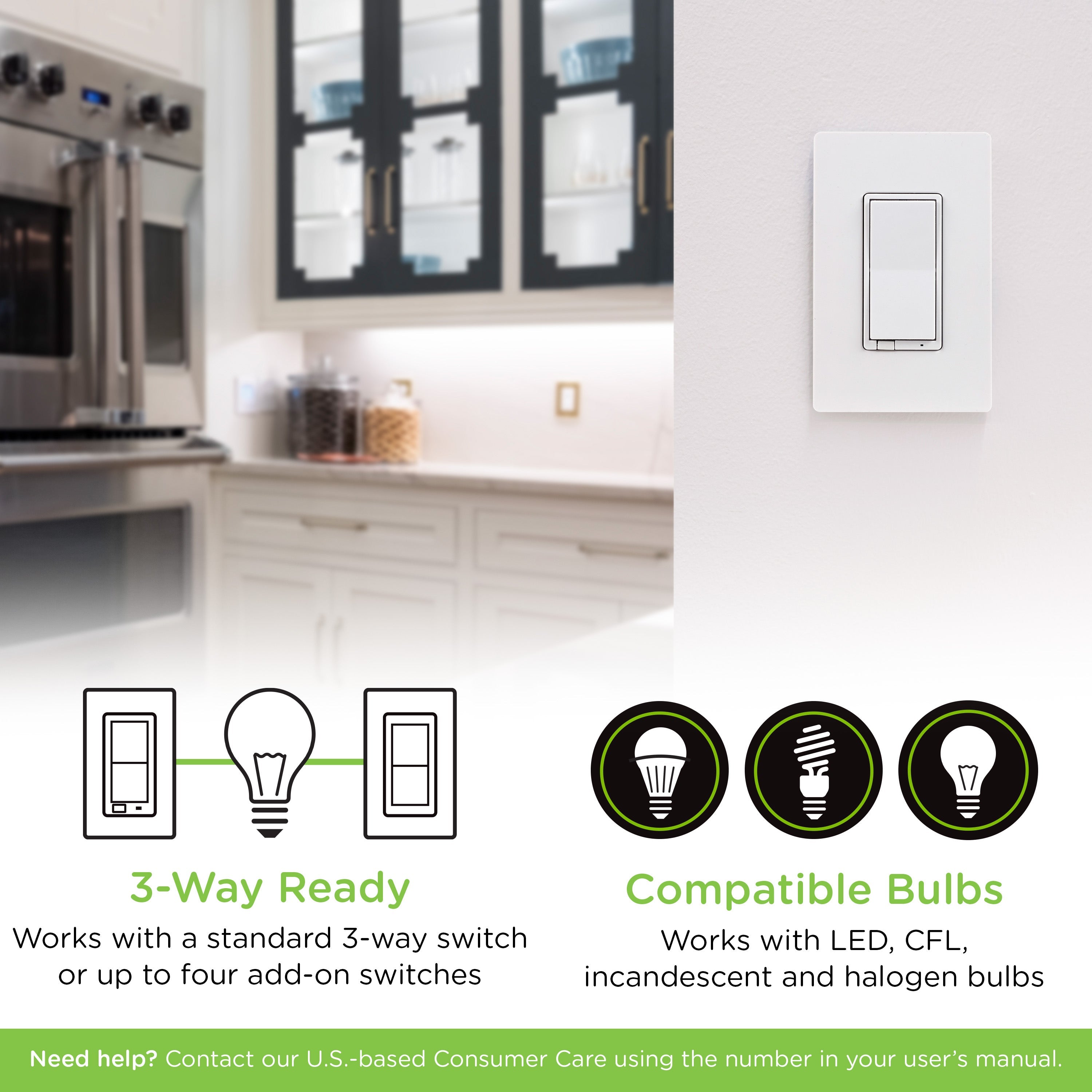 Enbrighten Z-Wave Plus In-Wall Smart Paddle Switch, 700 Series, White/Almond