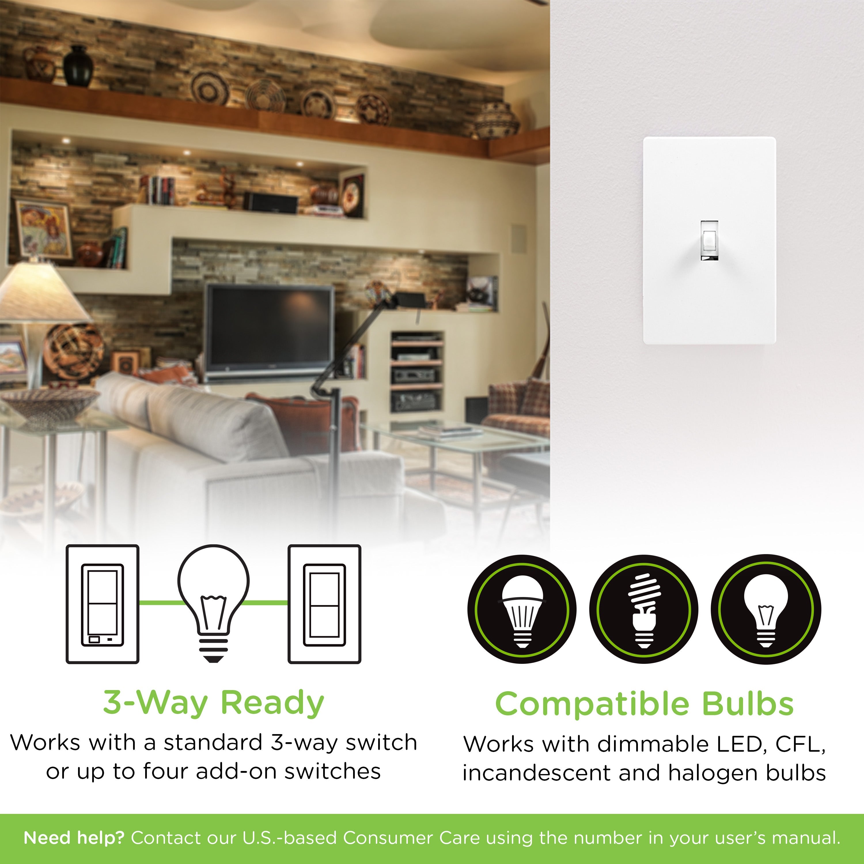 Enbrighten Z-Wave Plus In-Wall Smart Toggle Dimmer, 700 Series, White