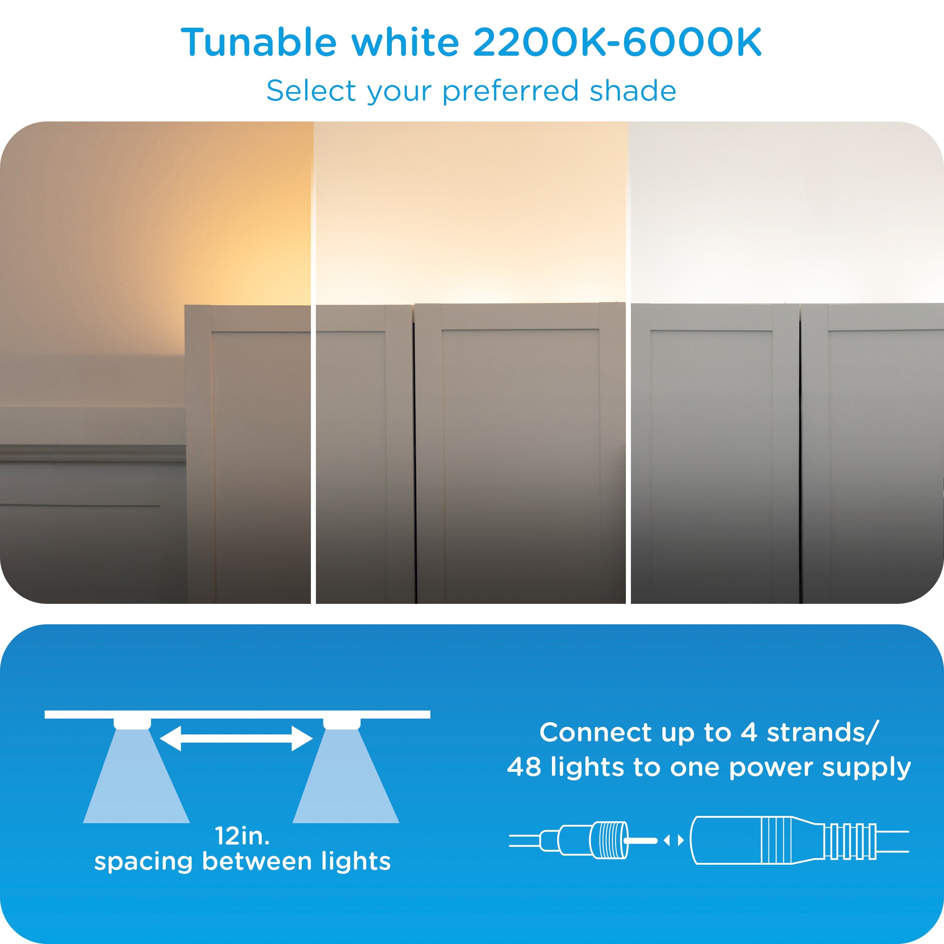 Enbrighten VIBE WiFi Spectrum Color-Changing Wall Lights Extension Strand, 12ft. White Cord