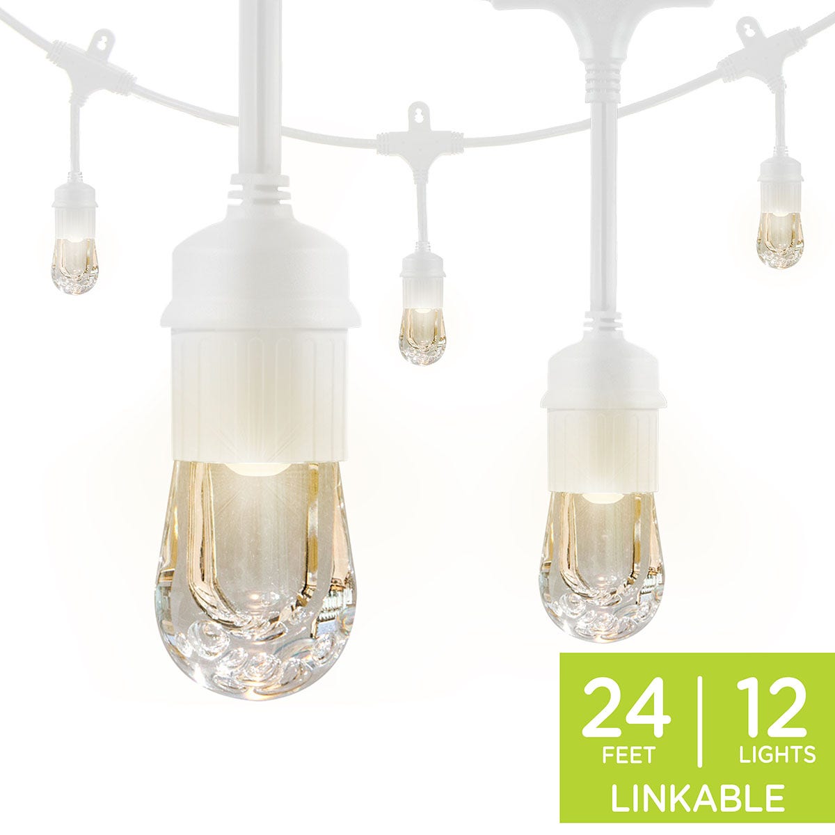 Enbrighten Classic LED Cafe Lights, 12 Bulbs, 24ft. White Cord