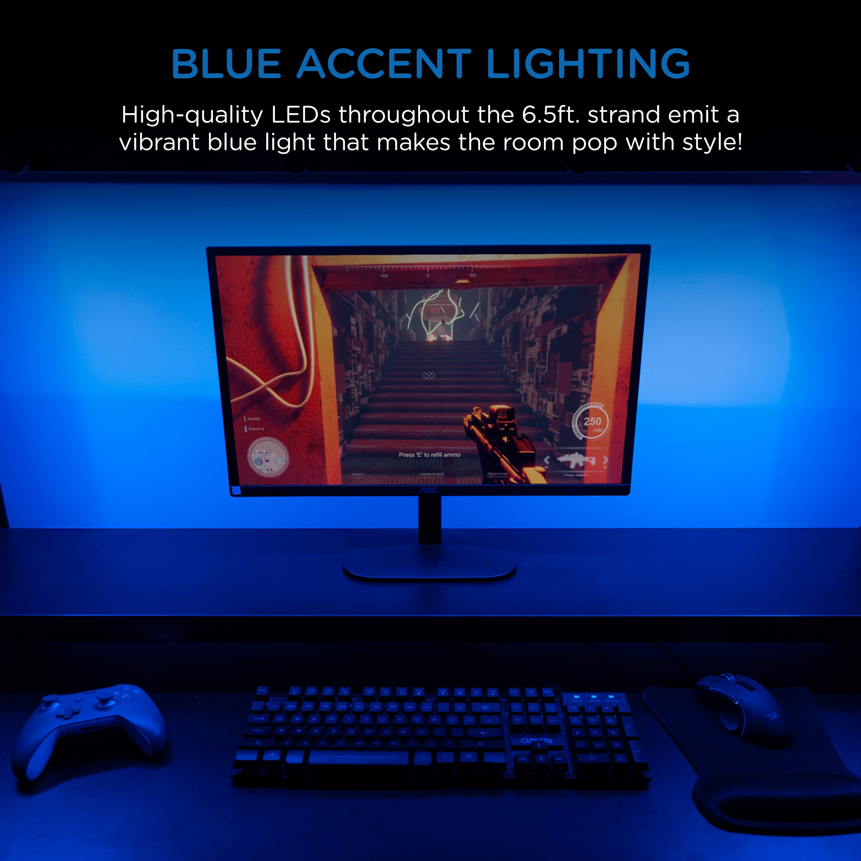 Enbrighten Basics Indoor USB-Powered Flex Light, 6.5ft., Blue
