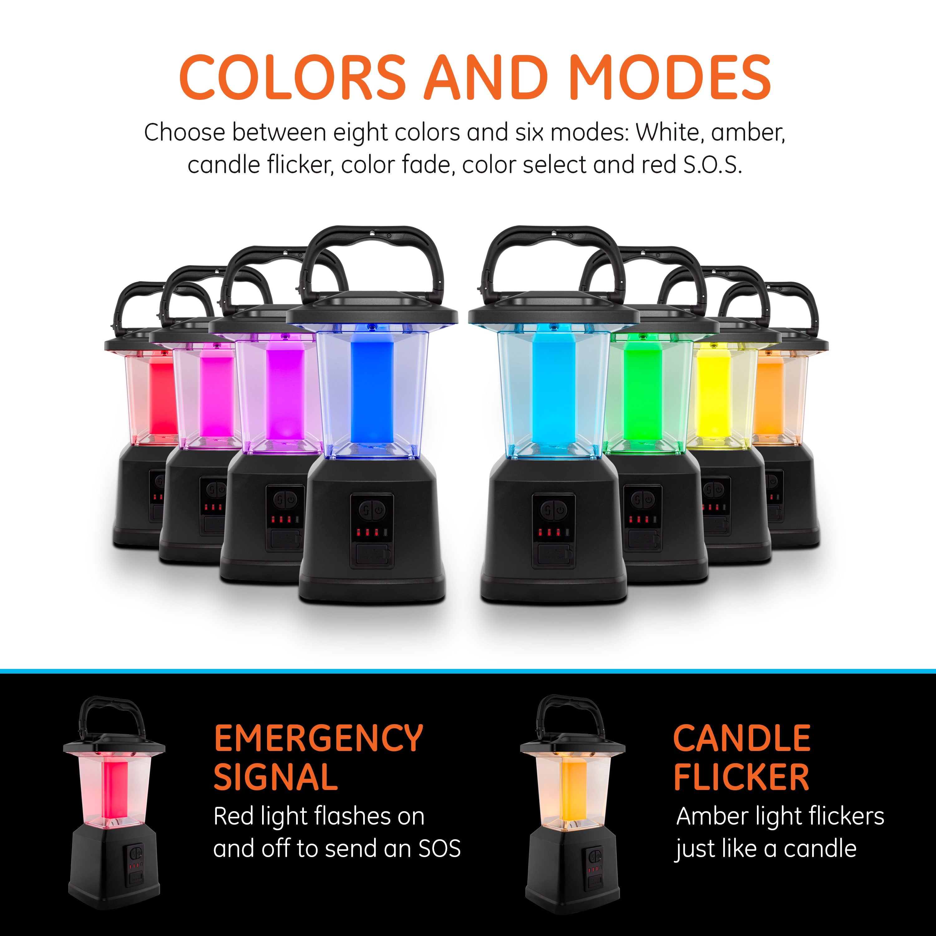 Enbrighten Lux Hybrid Dual Power Color-Select Dimmable LED Lantern with USB Charging, Black