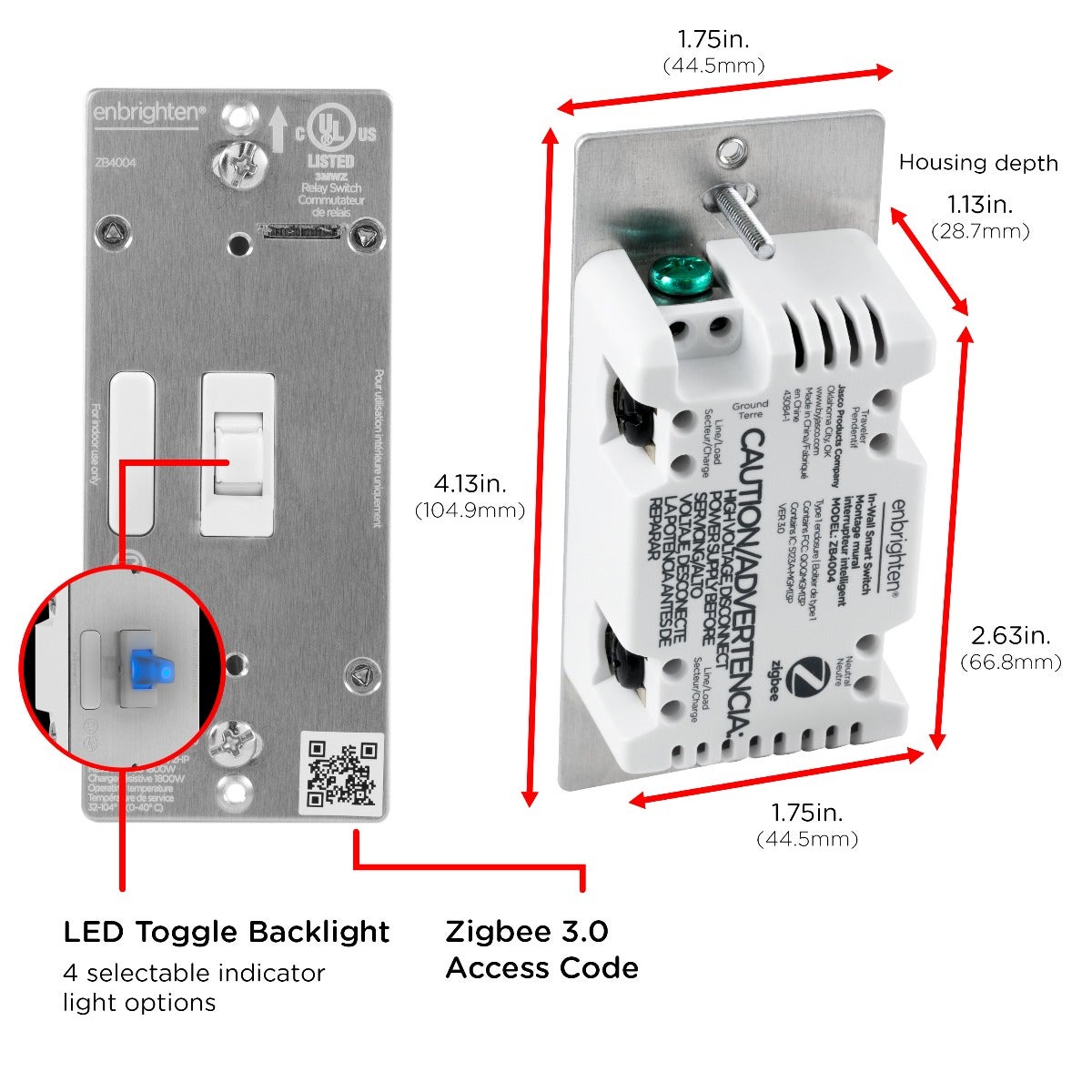 Enbrighten Zigbee In-Wall Smart Toggle Switch with QuickFit™ and SimpleWire™, White